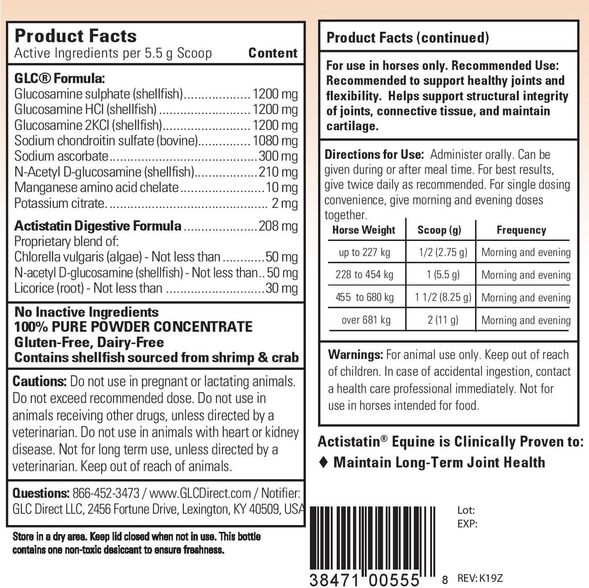 Actistatin Equine Powder, 2.05 lbs – Clinically-Proven Veterinary Joint Support Supplement for Horses: Glucosamine, Chondroitin, Manganese – Supports Joints, Cartilage, Soft Tissue & Ligaments