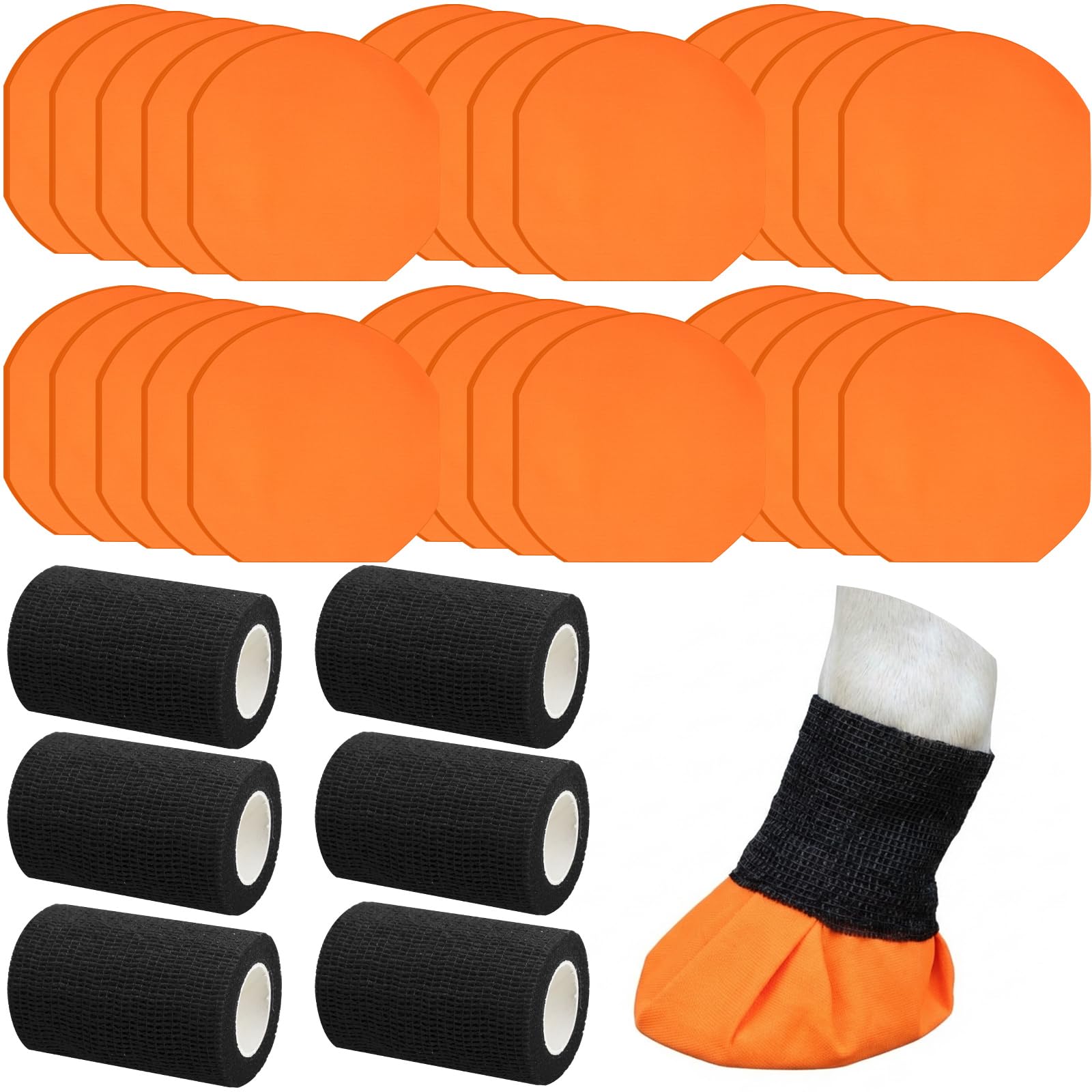Aliceset 30 Pack Horse Hoof Tape with 6 Rolls of Vet Wrap, Breathable Cushion Hoof Packing Colorful Strong Sticky Foot Wrap for Horses Hoove Wound Care Laminitis Abscess Treatment(Colorful)