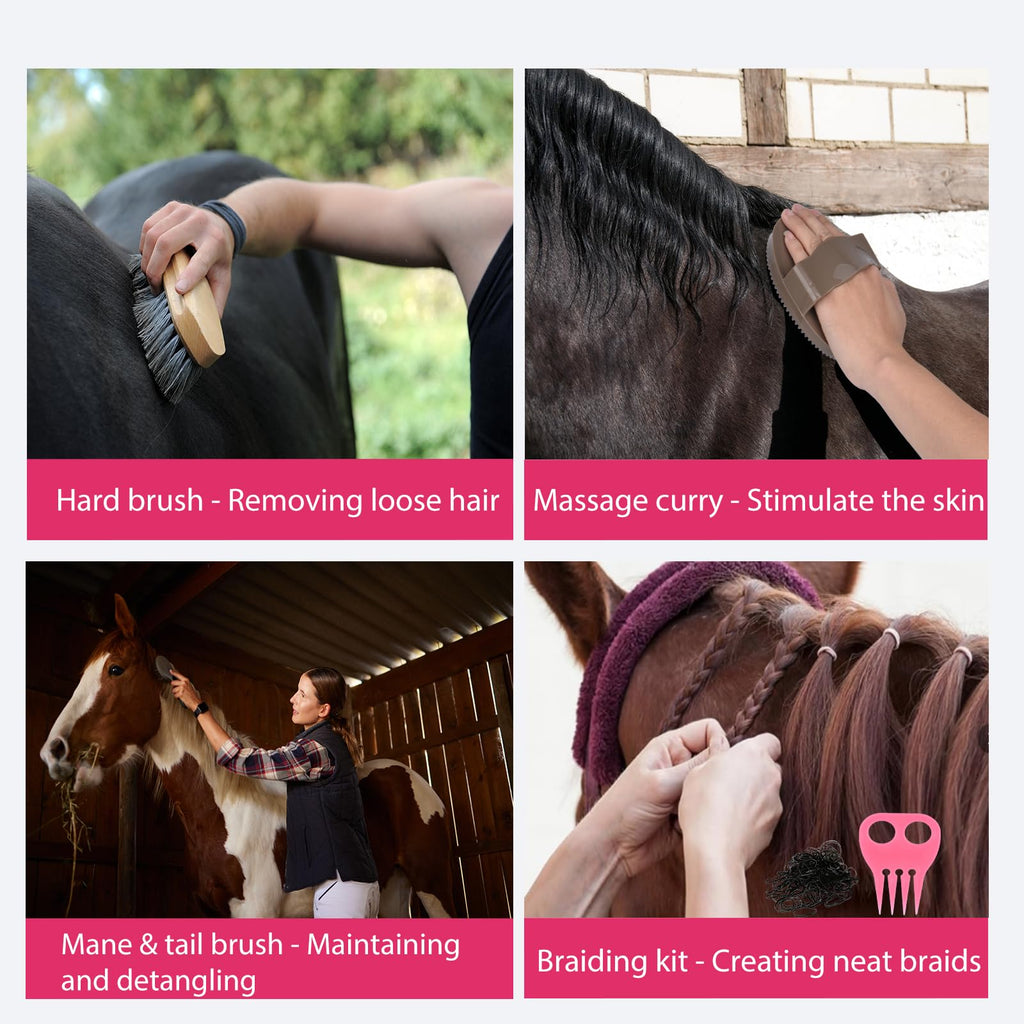 Horse Grooming Kit 13 Piece, Horse Brushes for Grooming Supplies Set with Organizer Bag, Horse Brush & Curry Comb for Effective Cleaning, Gift for Horses Riders Beginners