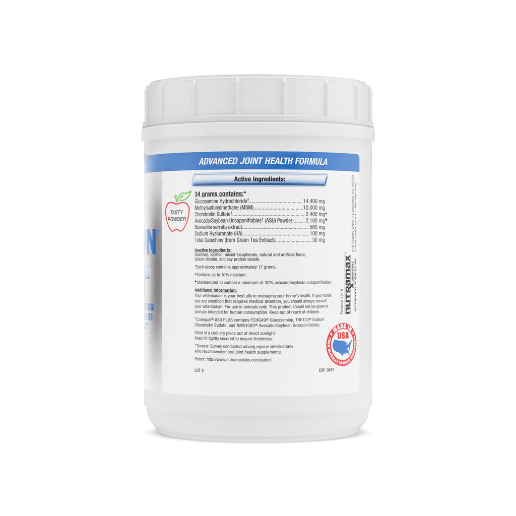 Suplemento Nutramax Cosequin ASU para la salud articular en caballos - Polvo con glucosamina, condroitina, MSM, ASU, extracto de té verde y ácido hialurónico, 1050 gramos