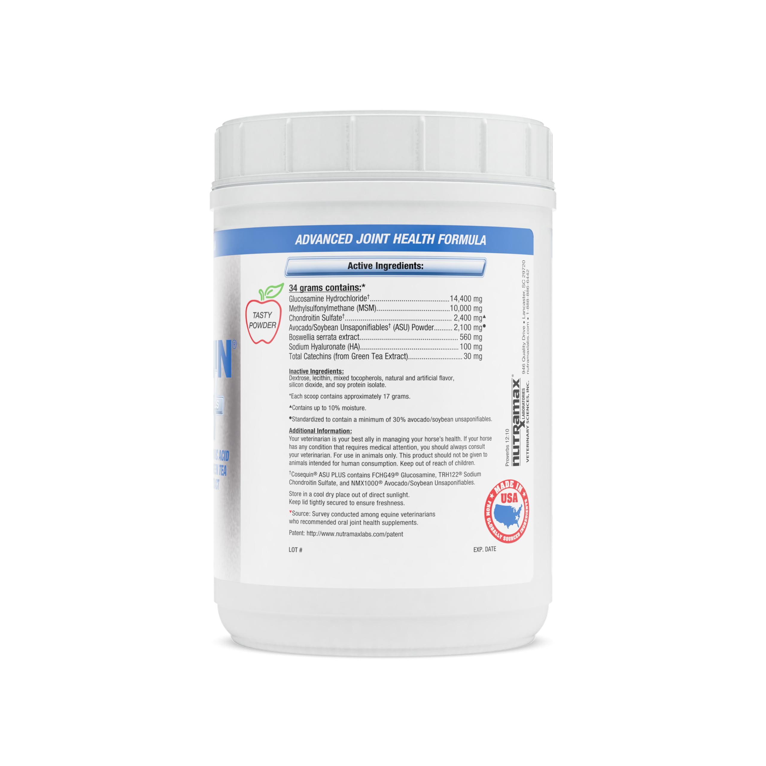 Nutramax Cosequin ASU Joint Health Supplement for Horses - Powder with Glucosamine, Chondroitin, MSM, ASU, Green Tea Extract, and Hyaluronic Acid, 1050 Grams