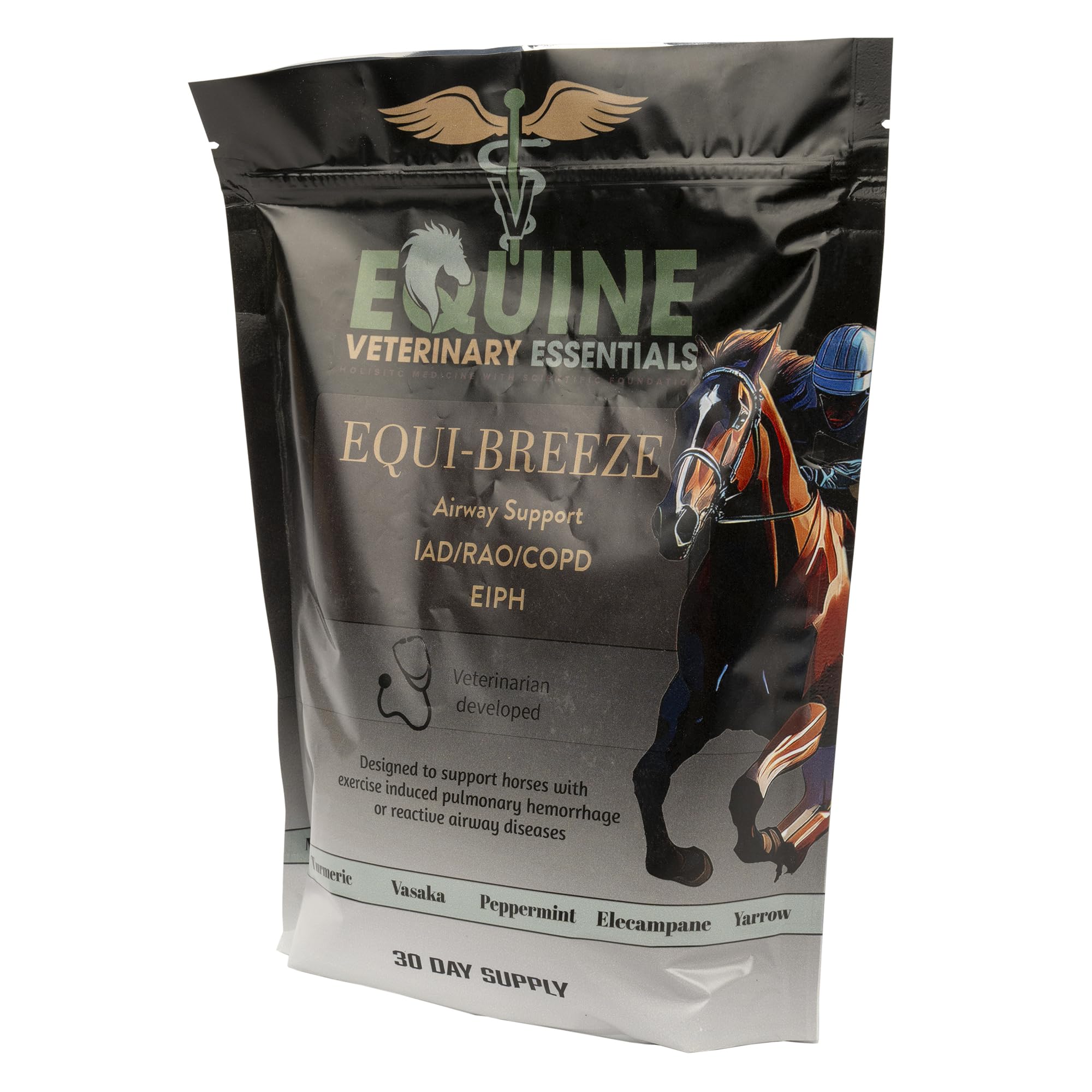 Equi-Breeze Equine Respiratory Support Supplement – Vet-Formulated Herbal Powder for Horses – Eases Cough, Congestion & Allergies – Natural Lung & Airway Care – 3-Month Supply