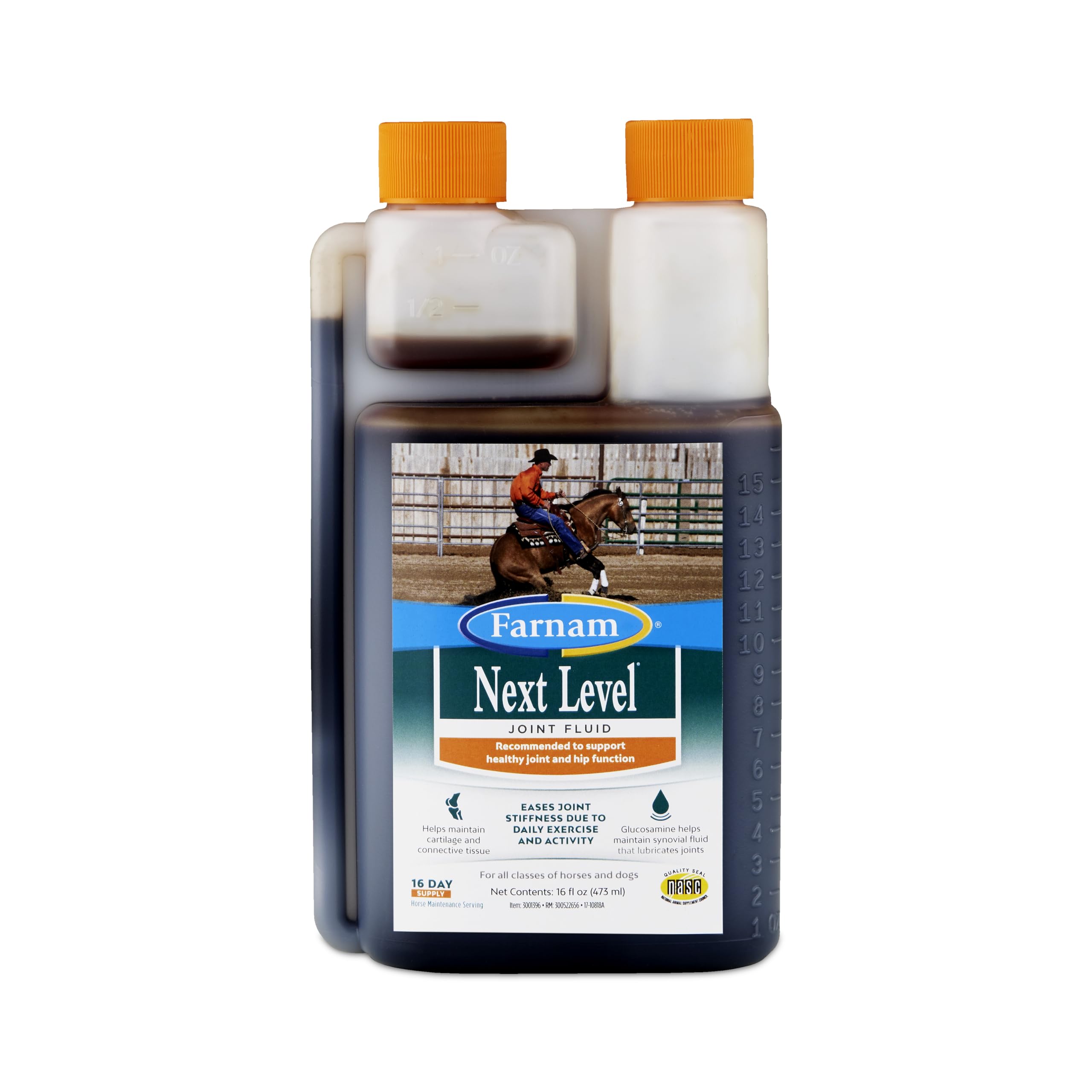 Farnam Next Level Joint Fluid Supplement for horses and dogs, Helps maintain connective tissue to ease joint stiffness due to daily activity, 16 ounces, 16 day supply