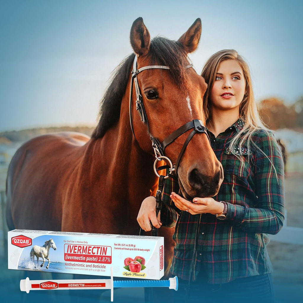 Pasta Equina de Ivermectina al 1.87% – Desparasitante Oral con Sabor a Manzana para Caballos, Paquete de 6