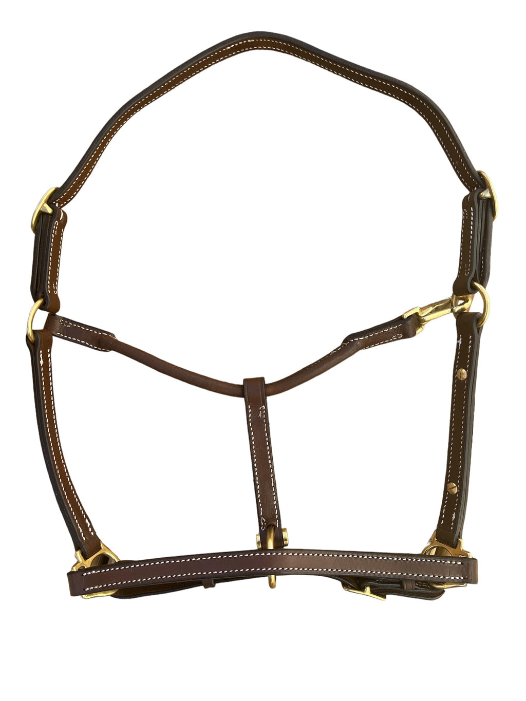 Cabestro de cuero de 3/4" de Leaders para caballos con placa de identificación grabada personalizada, cuero marrón con herrajes de latón macizo