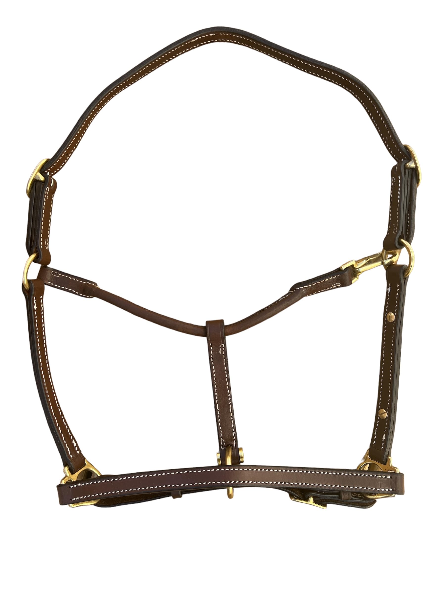 Cabestro de cuero de 3/4" de Leaders para caballos con placa de identificación grabada personalizada, cuero marrón con herrajes de latón macizo