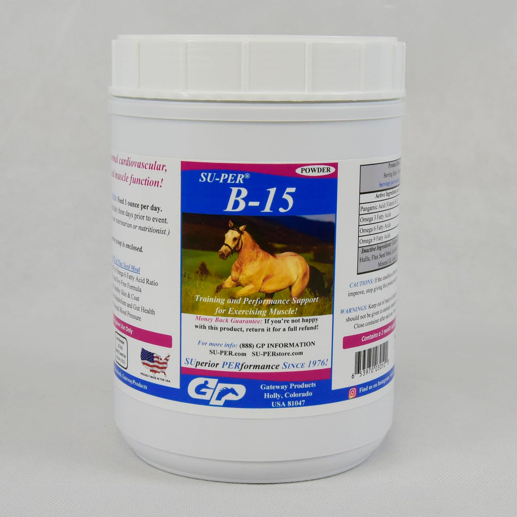 Suplemento vitamínico SU-PER B-15 para caballos - Vitamina B-15 en polvo equina para soporte de rendimiento - 12.5 Libras, suministro para 6 meses