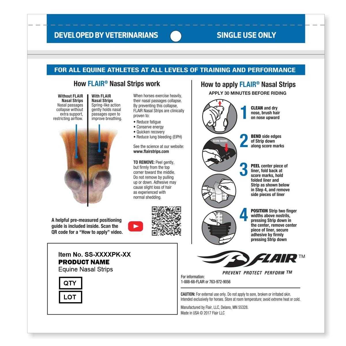 Flair Equine Nasal Strips for Horses (USA, 1 Pack), Adhesive Equine Nasal Strips & Support, Breathing Improvement for Competition and Training Horses, Equine Health Supplies, Breathing Aid