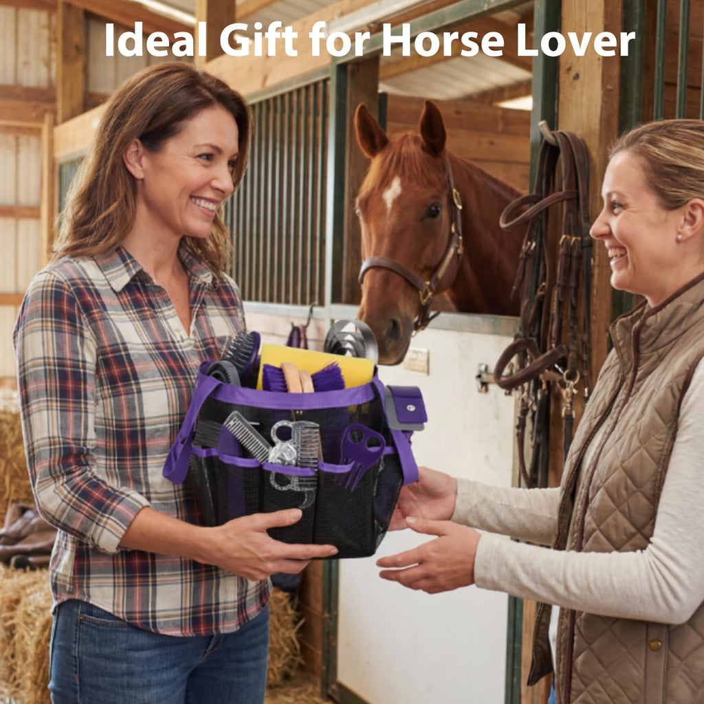 Horse Grooming Kit 13 Piece, Horse Brushes for Grooming Supplies Set with Organizer Bag, Horse Brush & Curry Comb for Effective Cleaning, Gift for Horses Riders Beginners