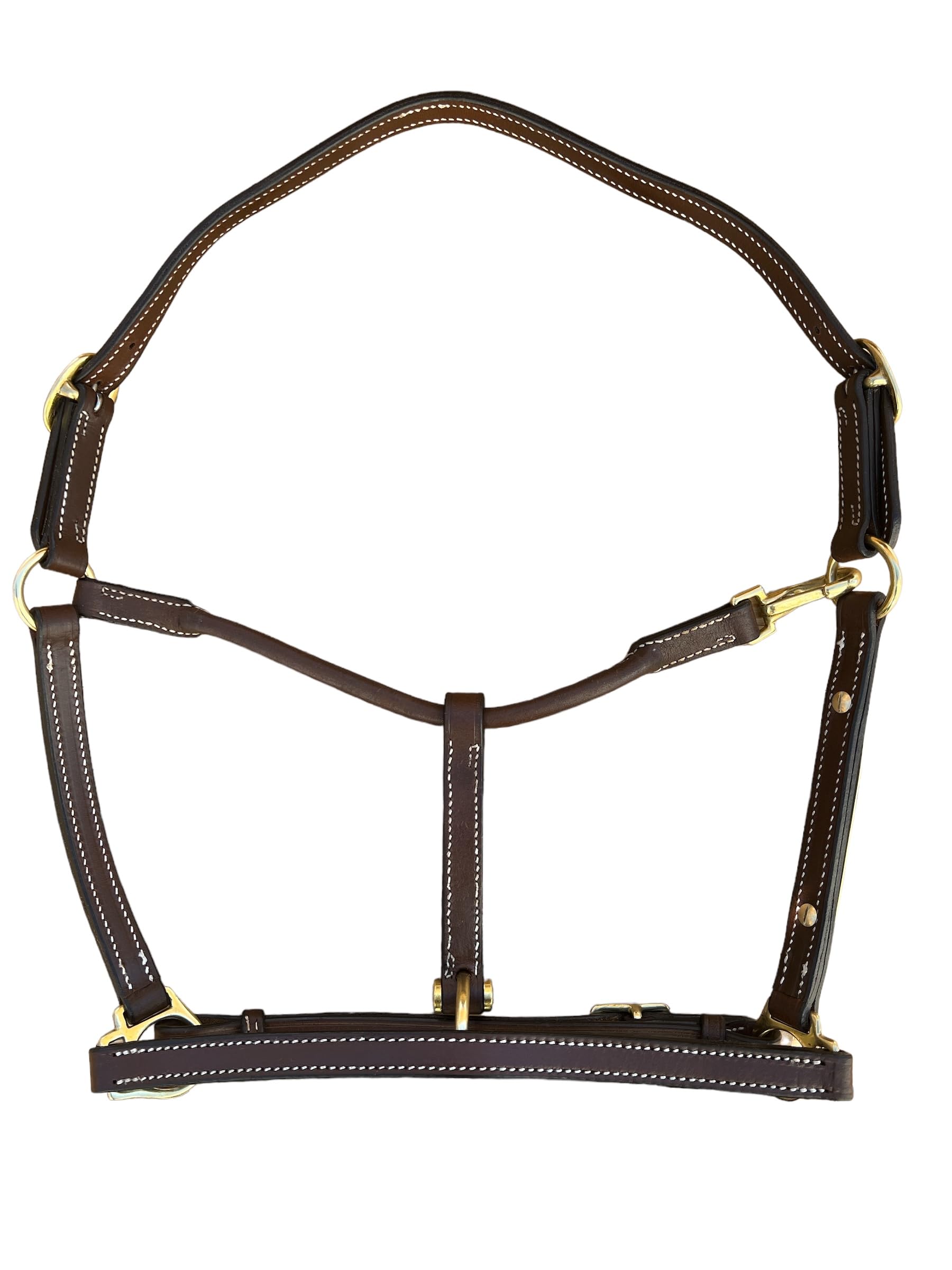 Cabestro de cuero de 3/4" de Leaders para caballos con placa de identificación grabada personalizada, cuero marrón con herrajes de latón macizo