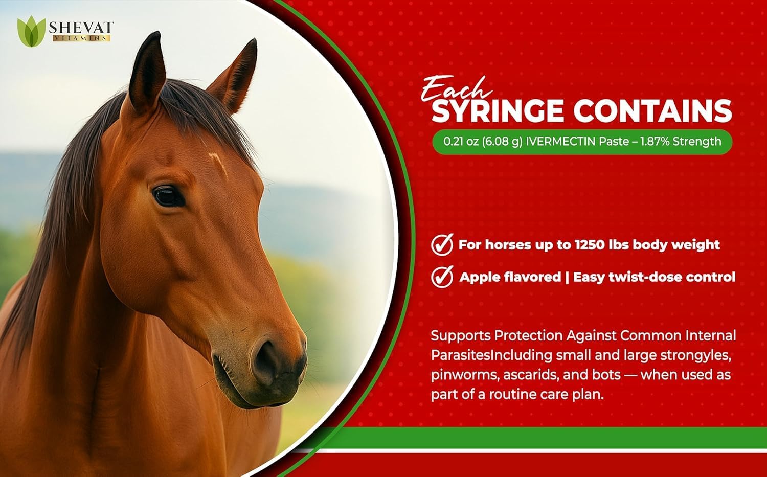Ivermectin Horse Paste 1.87% – Apple Flavored – 6.08g Tube – for Horses Up to 1250 lb - 4 Pack