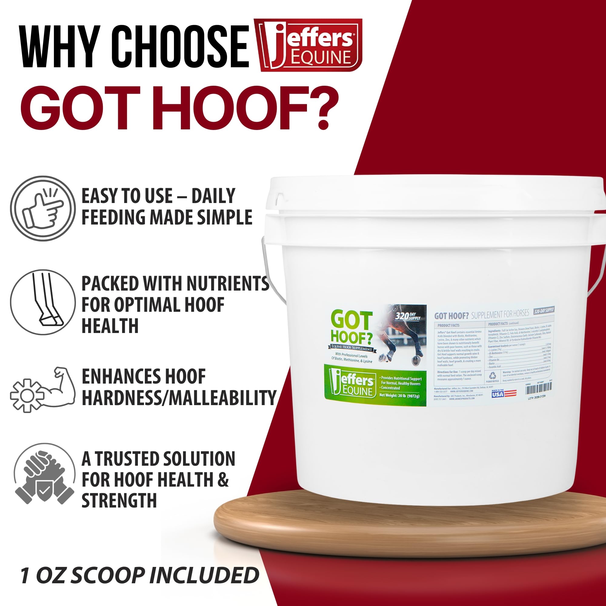 Jeffers Equine ¿Tienes Cascos? Suplemento Concentrado en Polvo para Cascos de Caballos, 4.5 kg - Biotina, Metionina, Zinc y Aminoácidos para un Crecimiento Seguro, Fuerza y Cascos Secos - Incluye Cuchara de 28 g