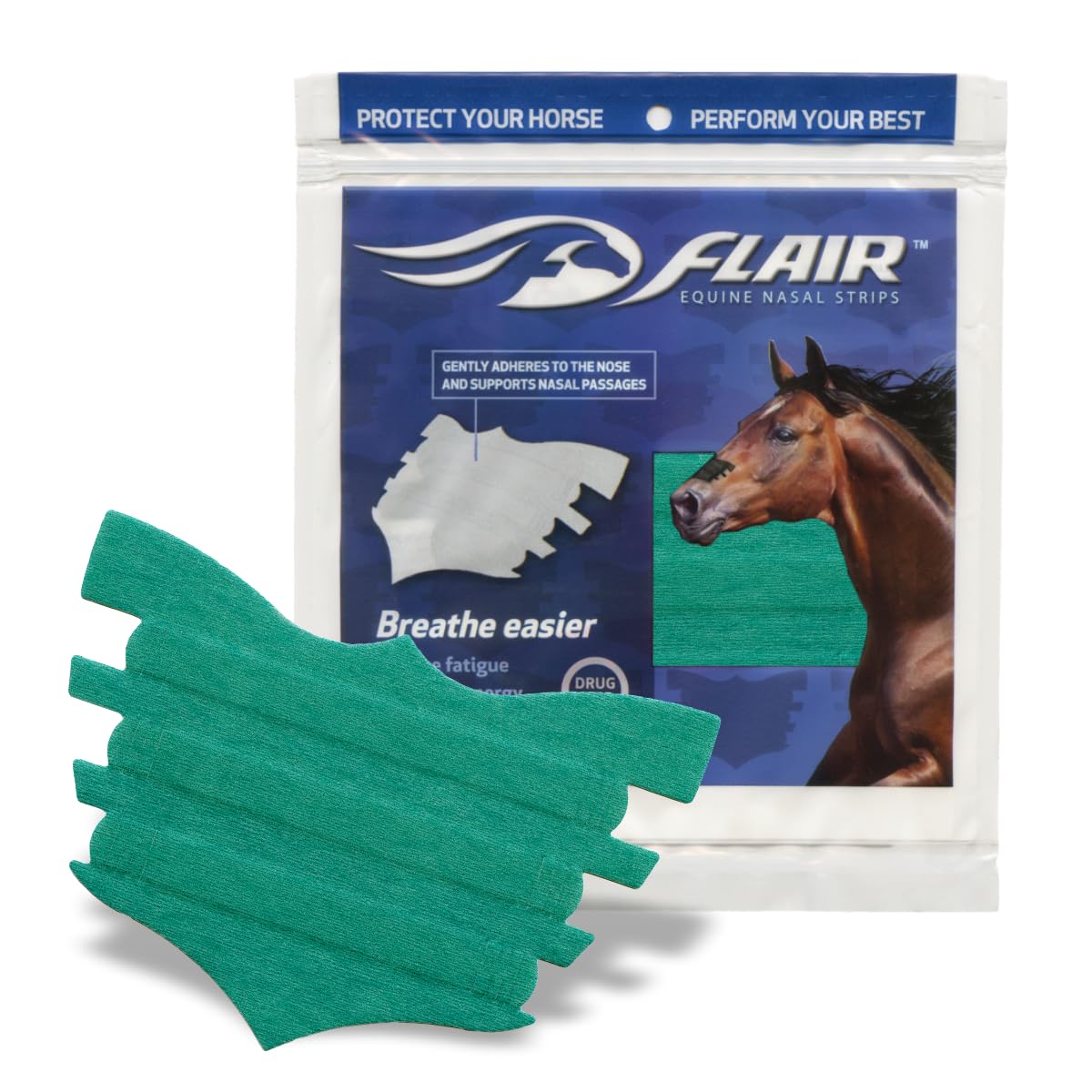 Flair Equine Nasal Strips for Horses (USA, 1 Pack), Adhesive Equine Nasal Strips & Support, Breathing Improvement for Competition and Training Horses, Equine Health Supplies, Breathing Aid