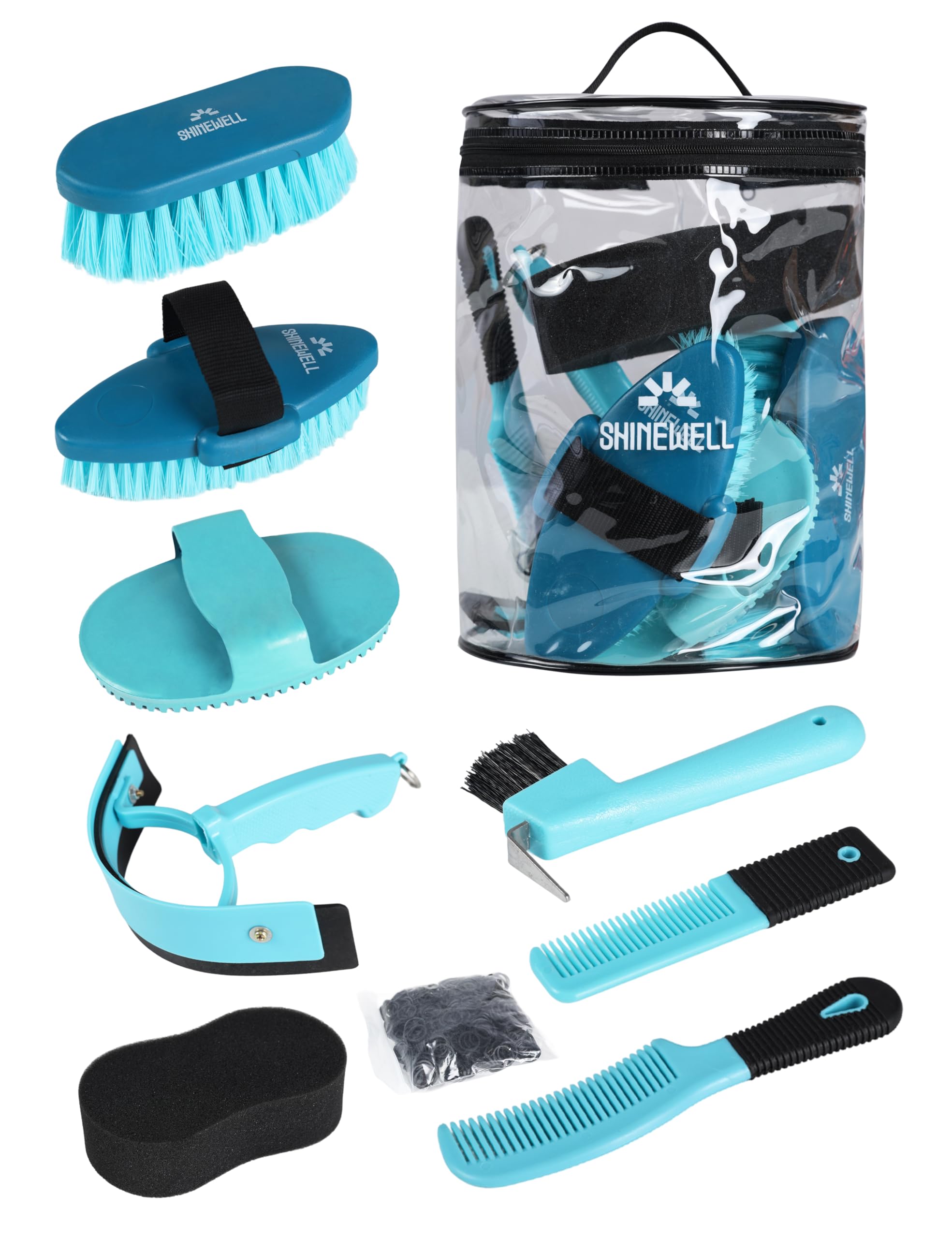 Shinewell Horse Grooming Kit, Complete Horse Brush Set, Equine Grooming Tools for Shedding & Daily Care Orange