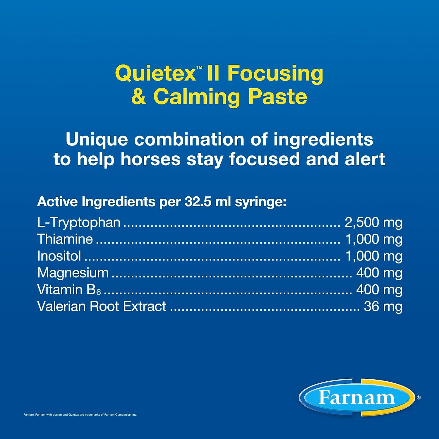 Farnam Quietex II Horse Calming Paste, 32.5 ml Syringe, Manage Nervous Behavior & Keep Horses Calm, Focused & Composed, 7 Stress-Relieving Ingredients, Calm Magnesium Supplement