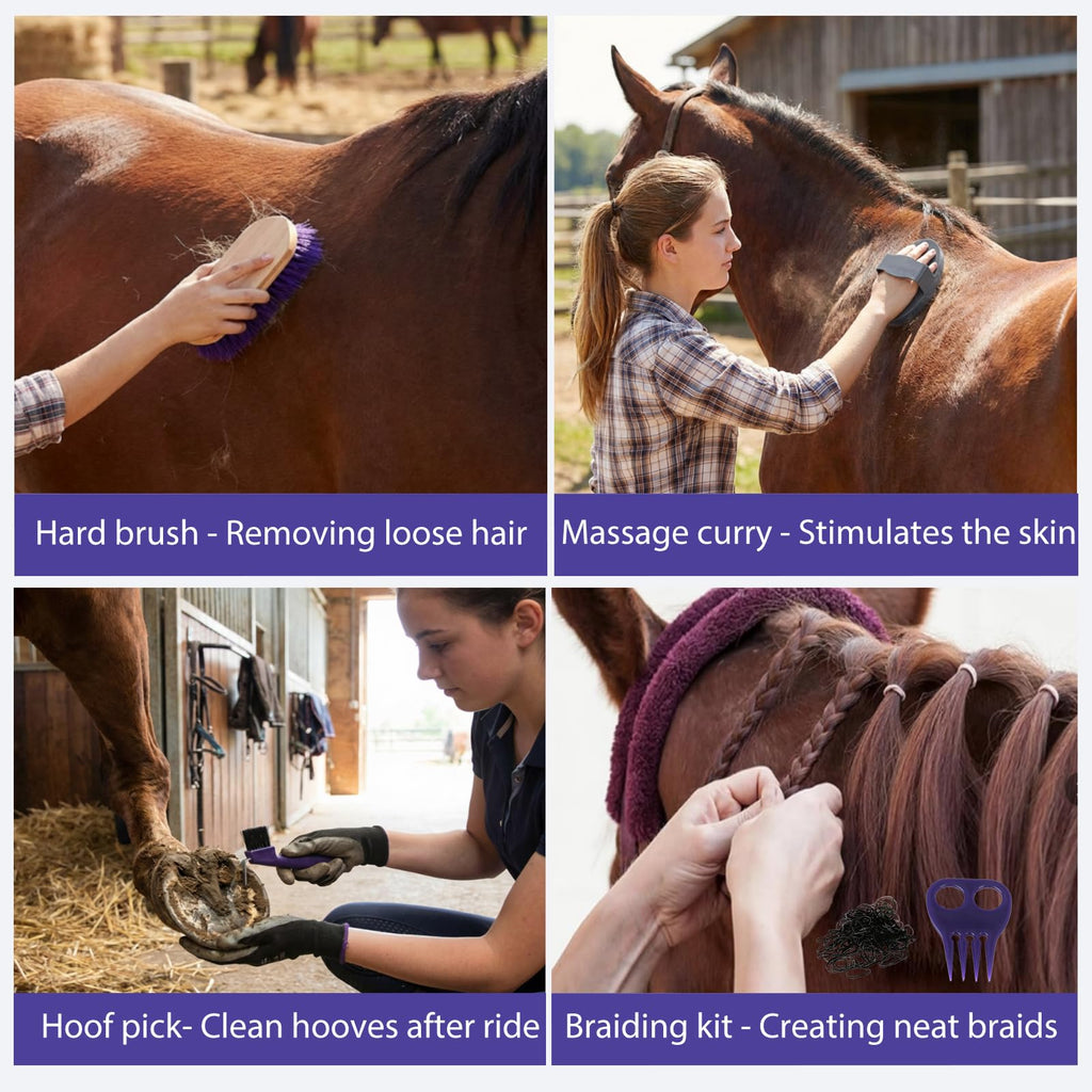 Horse Grooming Kit 13 Piece, Horse Brushes for Grooming Supplies Set with Organizer Bag, Horse Brush & Curry Comb for Effective Cleaning, Gift for Horses Riders Beginners