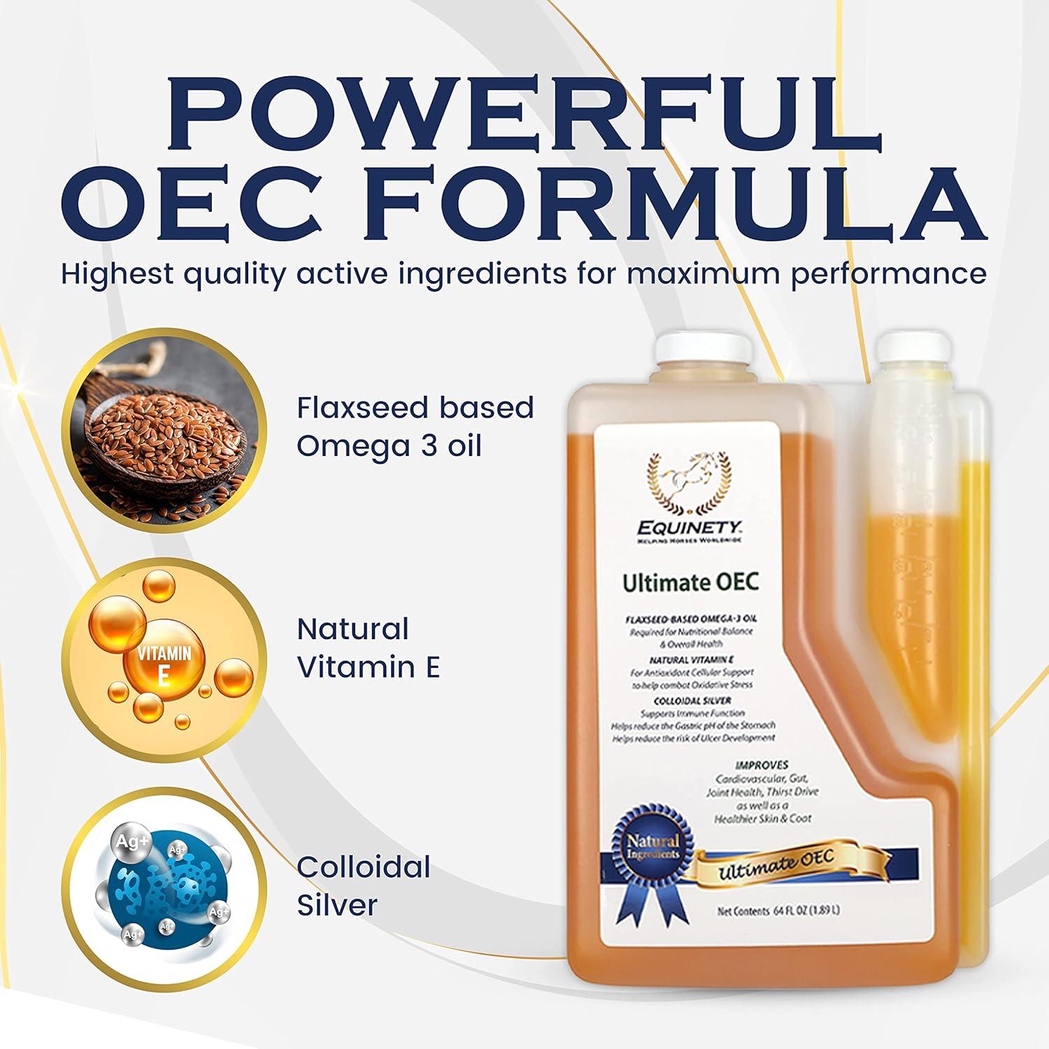 Ultimate OEC Horse Supplement – Omega 3, Vitamin E, Flaxseed Oil for Horses – Coat Defense, Joint & Hoof Support – Vet-Approved Equine Oil for Healthy Weight, Muscle & Recovery