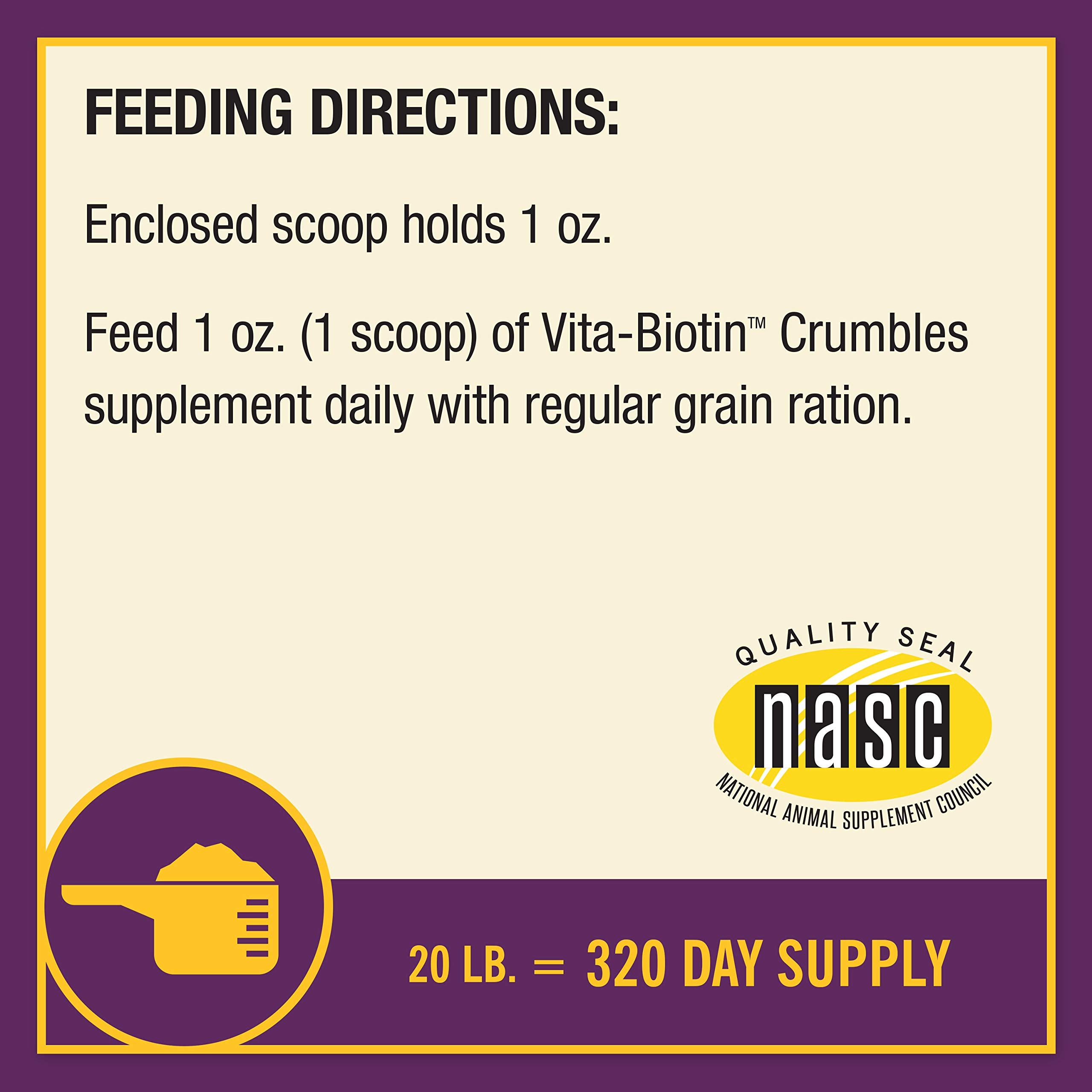 Suplemento de biotina para cascos de caballos Horse Health Vita Biotin Crumbles, el suplemento de biotina apoya el crecimiento saludable de los cascos, paredes fuertes, previene grietas y astillas, 1.36 kg, suministro para 48 días