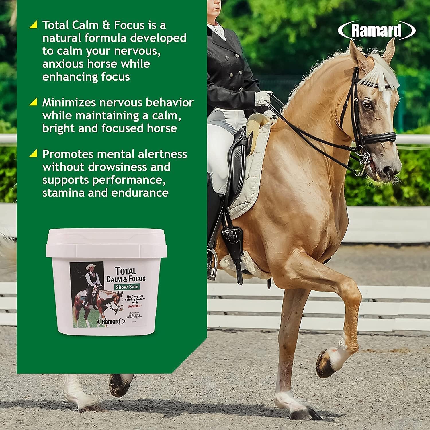 Ramard Total Calm and Focus for Horses Supplement - Magnesium & Calming Formula for Horse Show, Training, Performance Mental Alertness Without Drowsiness, Show Safe, Equine Supplies 1oz Syringe 3Packs