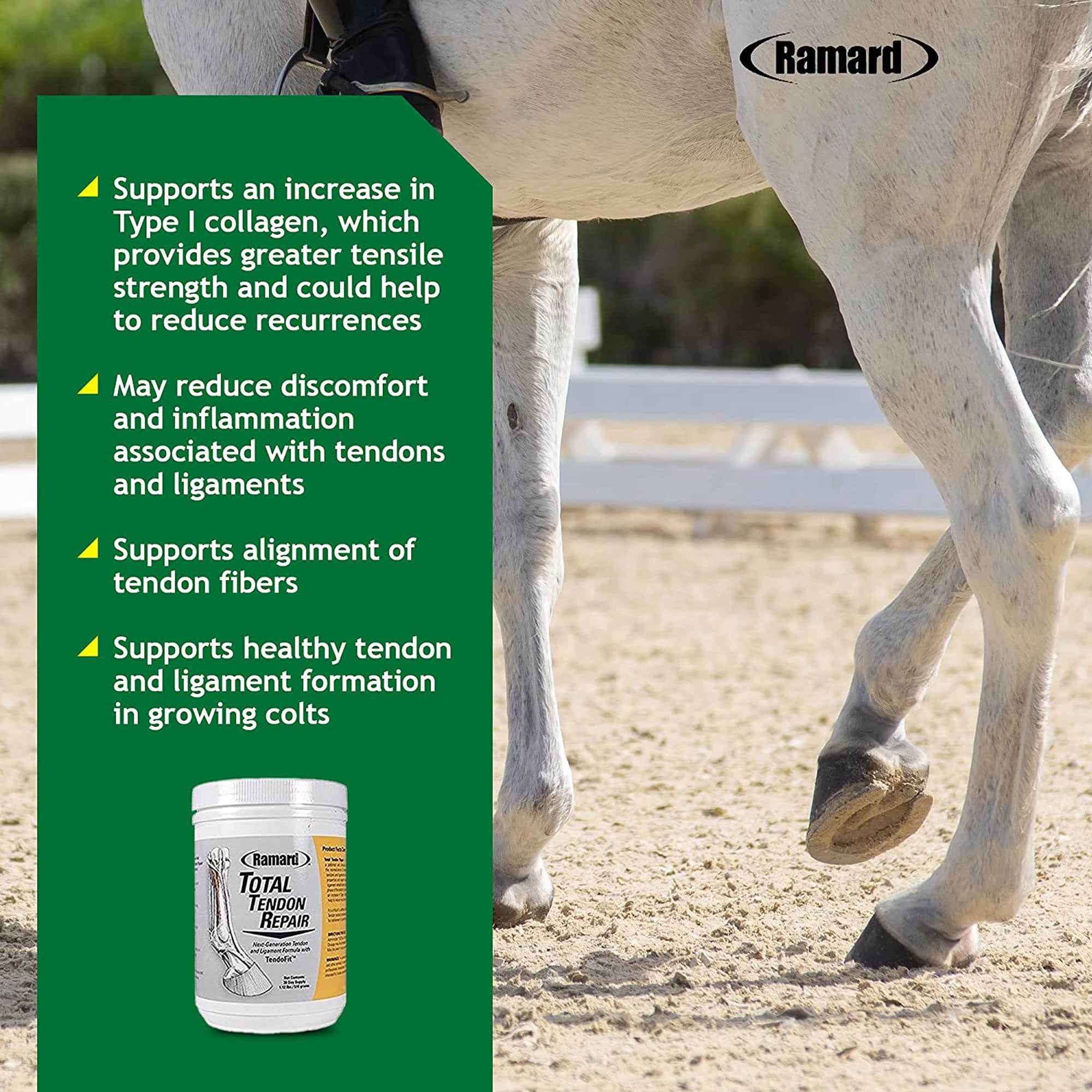 Ramard Total Tendon Repair –Advanced Powder Supplement with Vitamin C, Collagen, and MSM for Horse Joint, Ligament, and Tendon Support - Supplements for Elasticity and Strength – 90 Day Supply