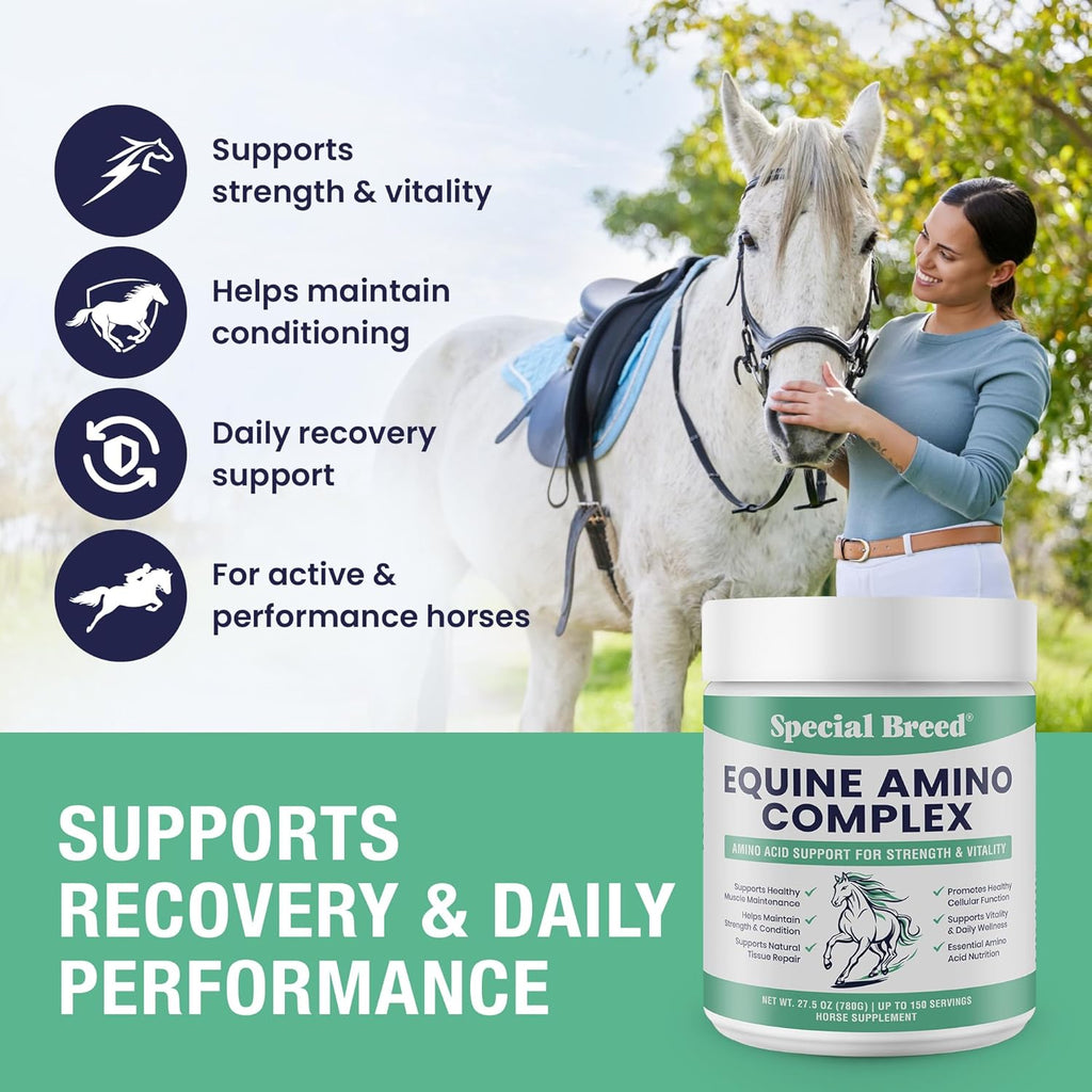 150-Day Supply Horse Amino Acid Supplement - Equine Amino Complex for Muscle, Topline & Recovery Support - Supports Strength, Tissue Repair & Vitality - Daily Horse Supplement Powder