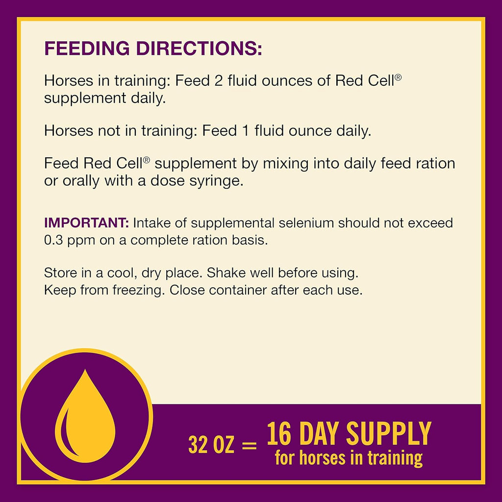 Horse Health Red Cell, Liquid Vitamin-Iron-Mineral Supplement for Horses, Helps Fill Important Nutritional Gaps in Horse's Diet, 1 Qt., 32 Oz., 16-Day Supply