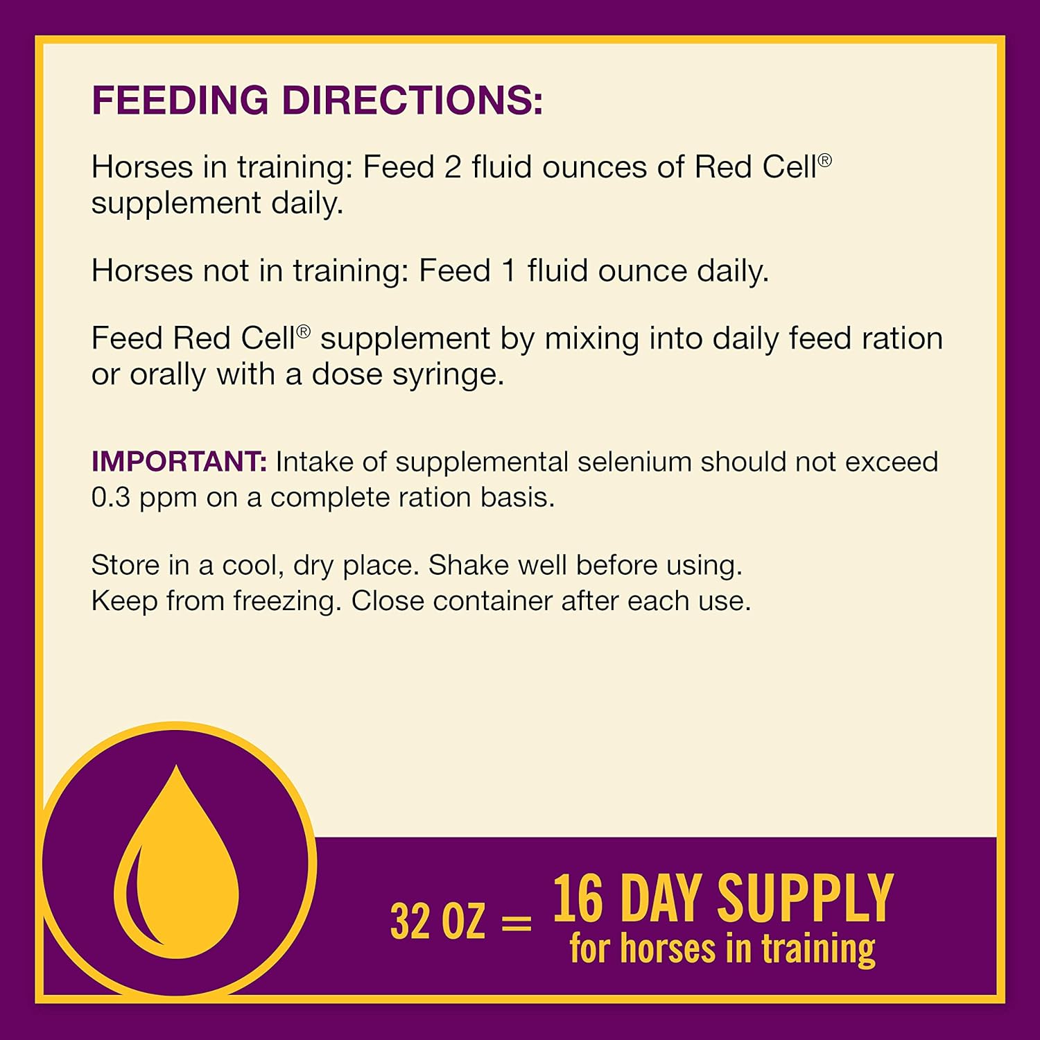 Horse Health Red Cell, Liquid Vitamin-Iron-Mineral Supplement for Horses, Helps Fill Important Nutritional Gaps in Horse's Diet, 1 Qt., 32 Oz., 16-Day Supply