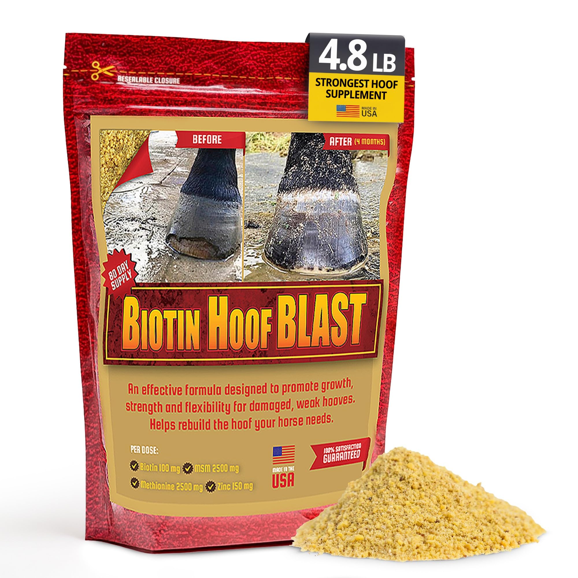 Horse Guard Hoof Supplements for Horses - 80 Servings - Biotin Hoof Blast 10lb Bag with 100mg Biotin per Serving - Concentrated Equine Hoof Health, Strengthener with MSM, Methionine, Zinc