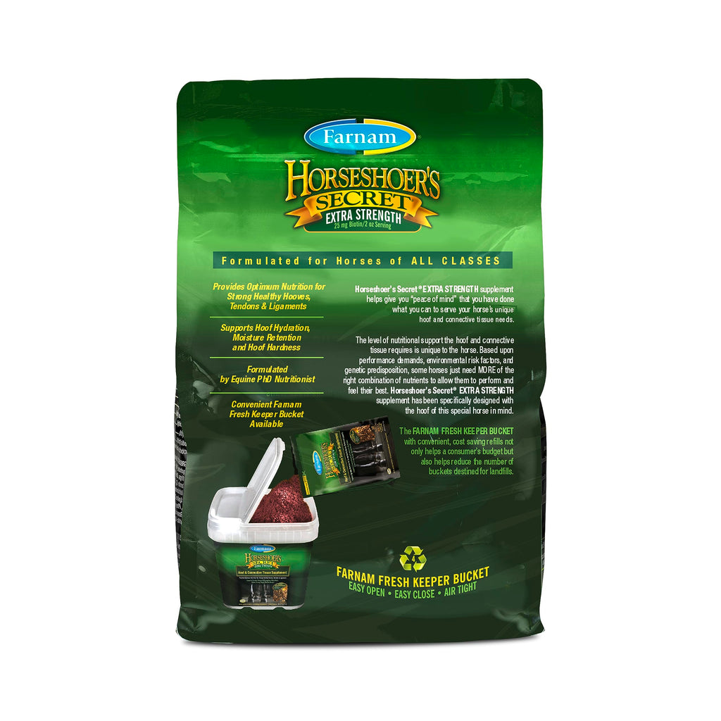 Suplemento de biotina Farnam Horseshoer's Secret Extra Strength para cascos y tejido conectivo con aminoácidos para cascos, tendones y ligamentos fuertes y saludables, 3.4 kg, suministro para 60 días