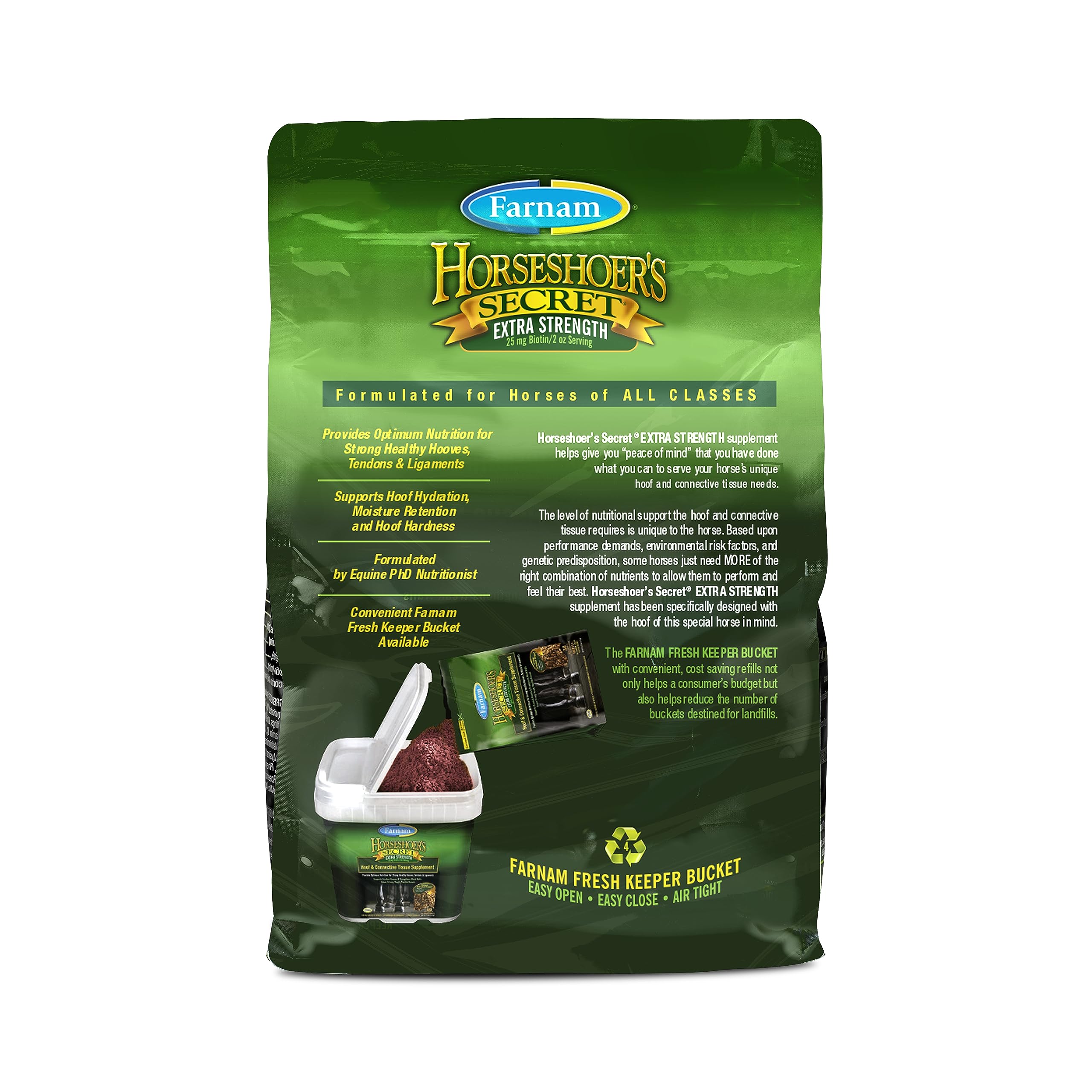 Suplemento de biotina Farnam Horseshoer's Secret Extra Strength para cascos y tejido conectivo con aminoácidos para cascos, tendones y ligamentos fuertes y saludables, 3.4 kg, suministro para 60 días
