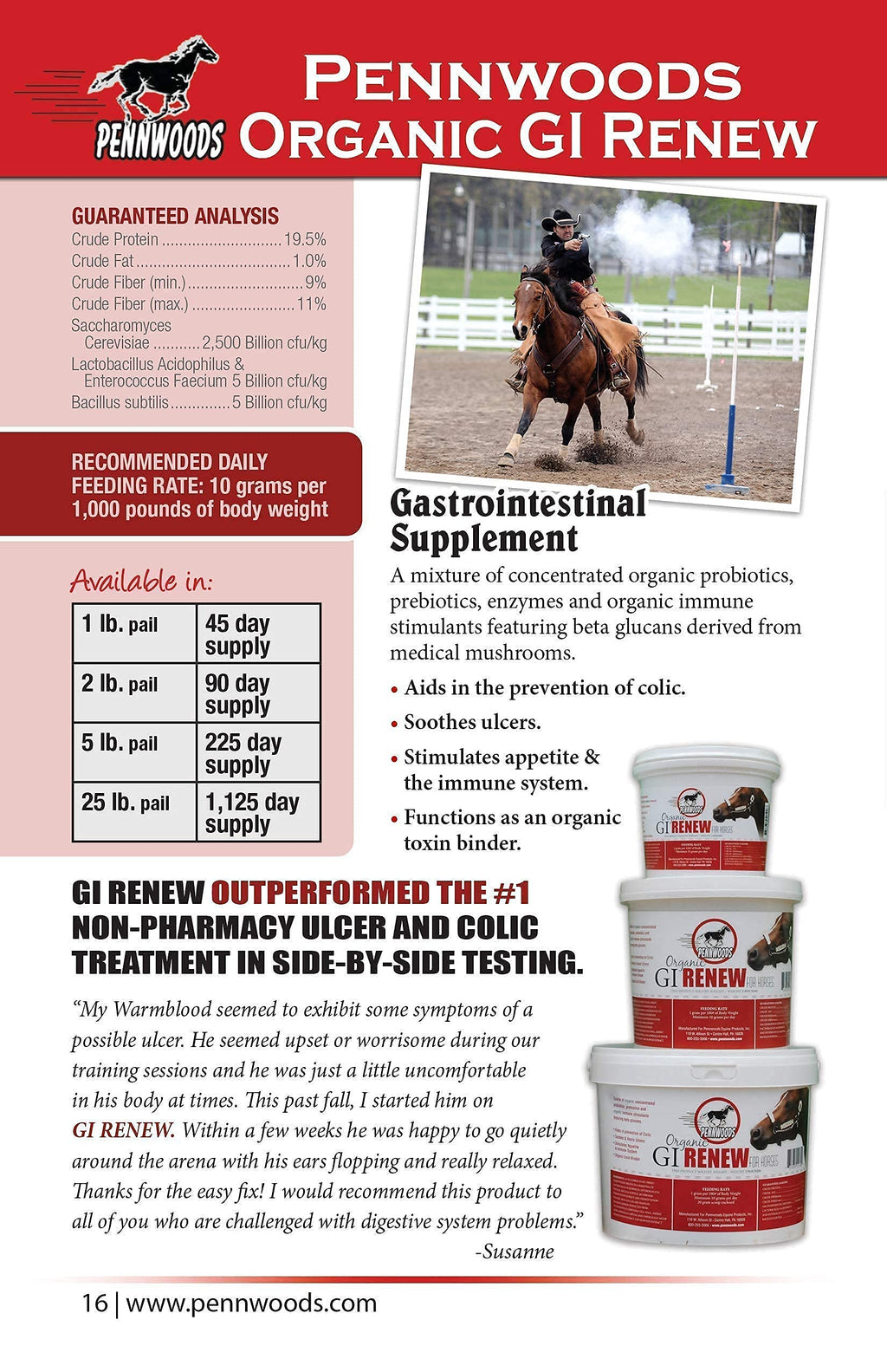 Pennwoods Equine Products GI Renew - 2 LBS | Digestión | Estimulante inmune | Suplemento para caballos | Estimulante del apetito | Probiótico | Prebiótico | Enzimas digestivas | Beta Glucanos |