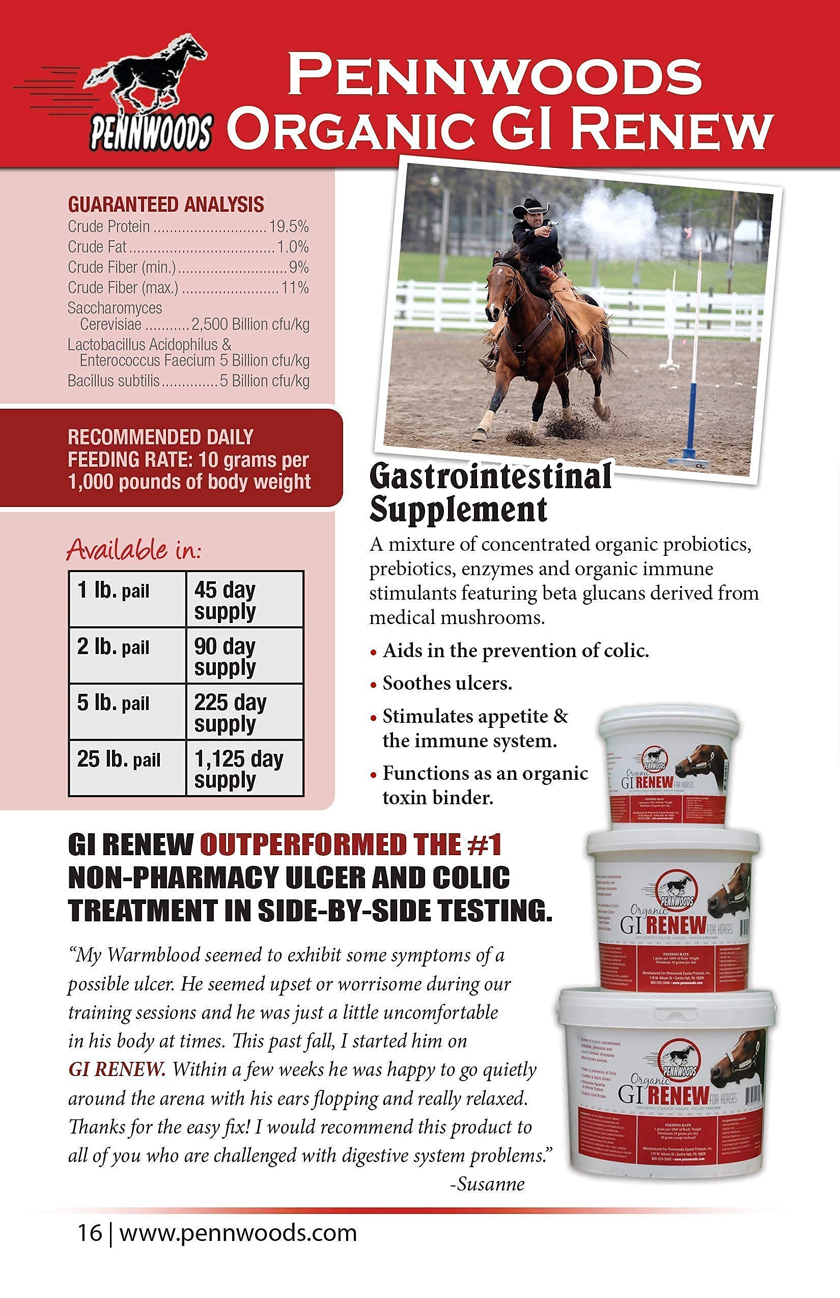 Pennwoods Equine Products GI Renew - 2 LBS | Digestión | Estimulante inmune | Suplemento de caballo | Estimulante del apetito | Probiótico | Prebiótico | Enzimas digestivas | Beta Glucans |