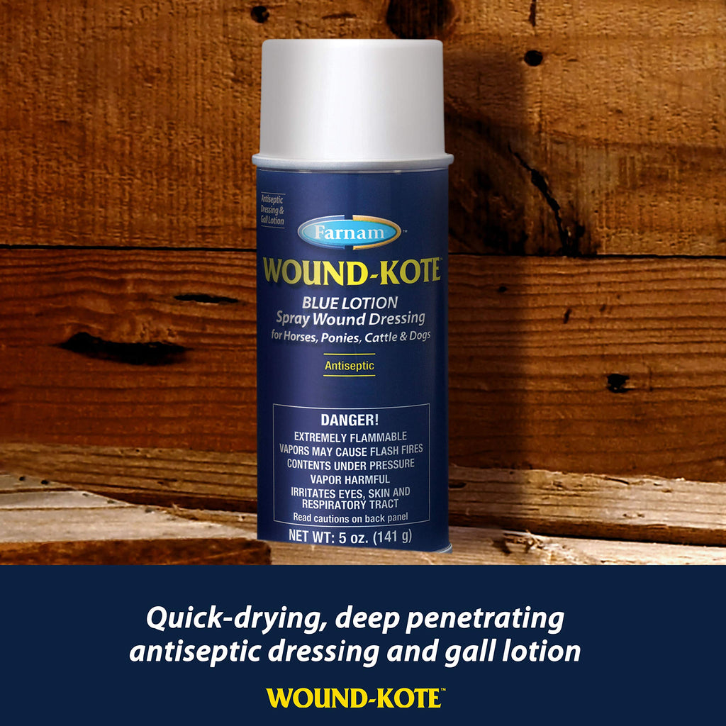 Farnam Wound-Kote Blue Lotion Spray para el cuidado de heridas en caballos y perros, propiedades antisépticas, para heridas leves, cortes y llagas, 7 oz.