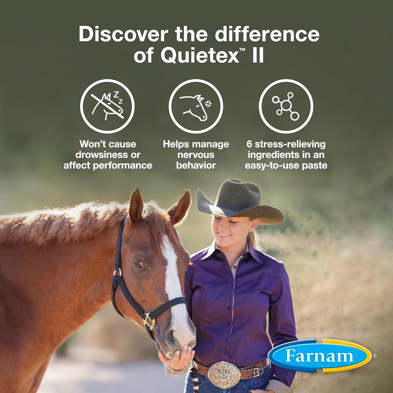 Farnam Quietex II Horse Calming Paste, 32.5 ml Syringe, Manage Nervous Behavior & Keep Horses Calm, Focused & Composed, 7 Stress-Relieving Ingredients, Calm Magnesium Supplement