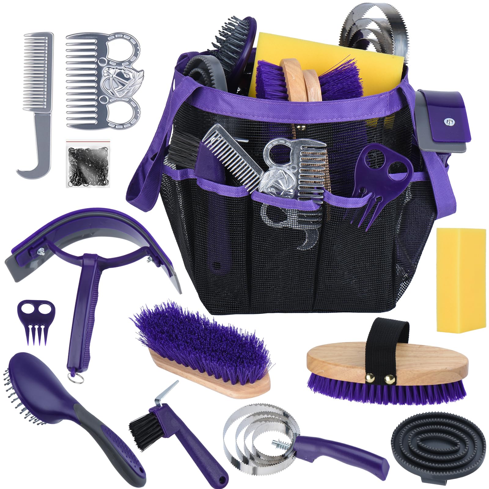 Horse Grooming Kit 13 Piece, Horse Brushes for Grooming Supplies Set with Organizer Bag, Horse Brush & Curry Comb for Effective Cleaning, Gift for Horses Riders Beginners