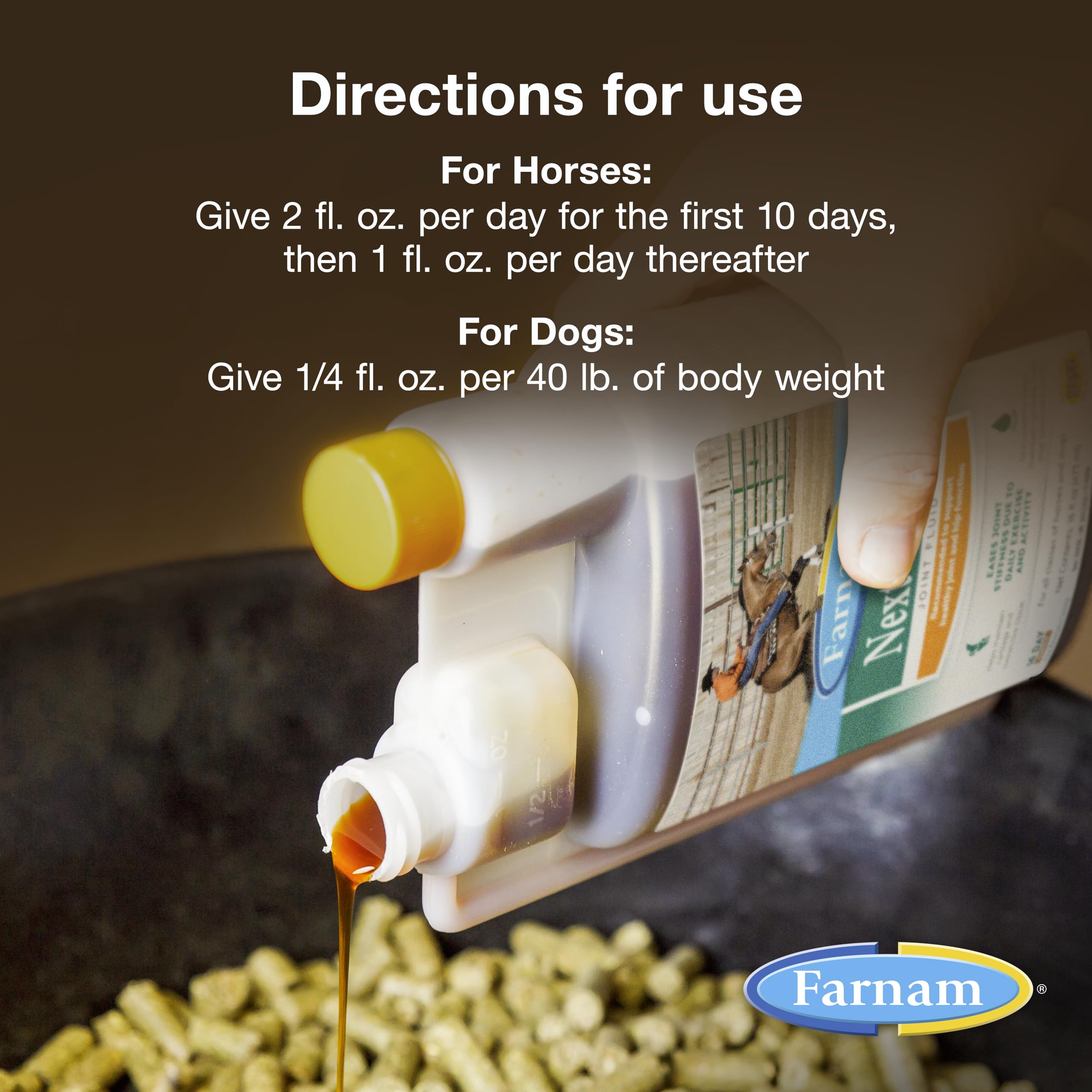 Farnam Next Level Joint Fluid Supplement for horses and dogs, Helps maintain connective tissue to ease joint stiffness due to daily activity, 16 ounces, 16 day supply