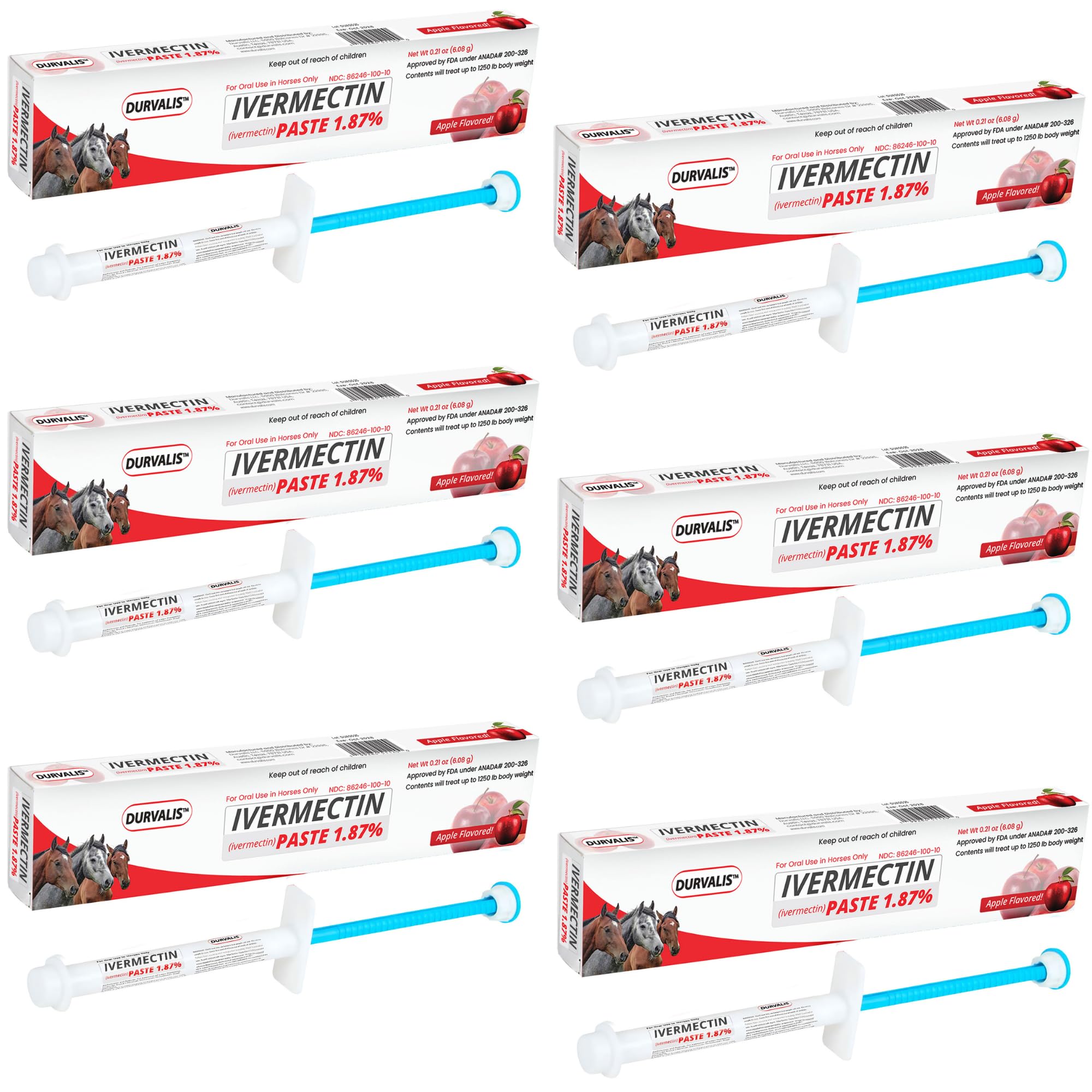 Ivermectin Horse Paste 1.87% Dewormer 6.08g Dose-Effective Appled Flavored Ivermectin Paste for Equine Care,Horse Deworming Paste -for Horses Up to 1250 lb (24 Pack)