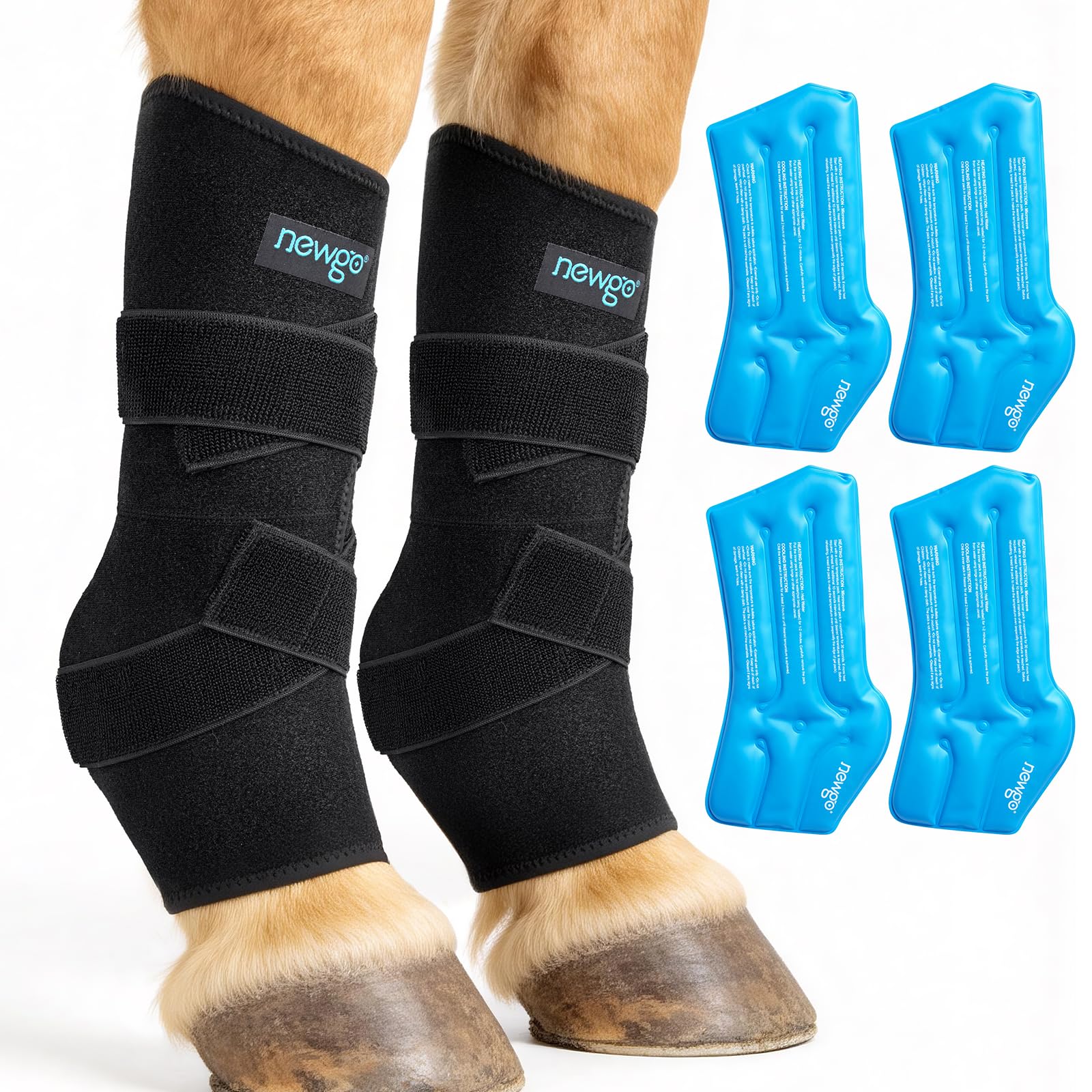 NEWGO Horse Ice Pack Reusable Horse Leg Wrap for Injury, Cooling Horse Knee Wrap Full Coverage Leg Ice Boot Cold Pack 1 Wrap with 2 Gel Packs for Knee, Legs, Boots, and Hooves