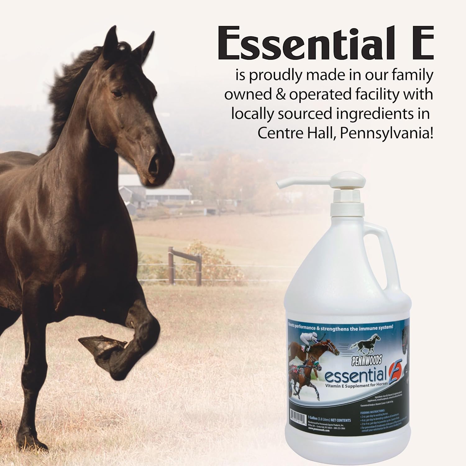 Pennwoods Essential E: Suplemento de vitamina E equina para la salud, rendimiento, recuperación y nutrición del caballo - 1 galón