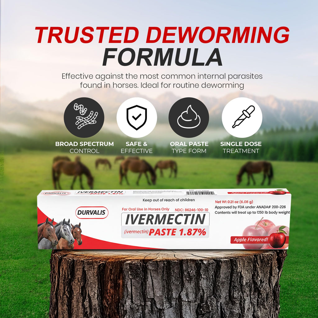 Ivermectin Horse Paste 1.87% Dewormer 6.08g Dose-Effective Appled Flavored Ivermectin Paste for Equine Care,Horse Deworming Paste -for Horses Up to 1250 lb (24 Pack)