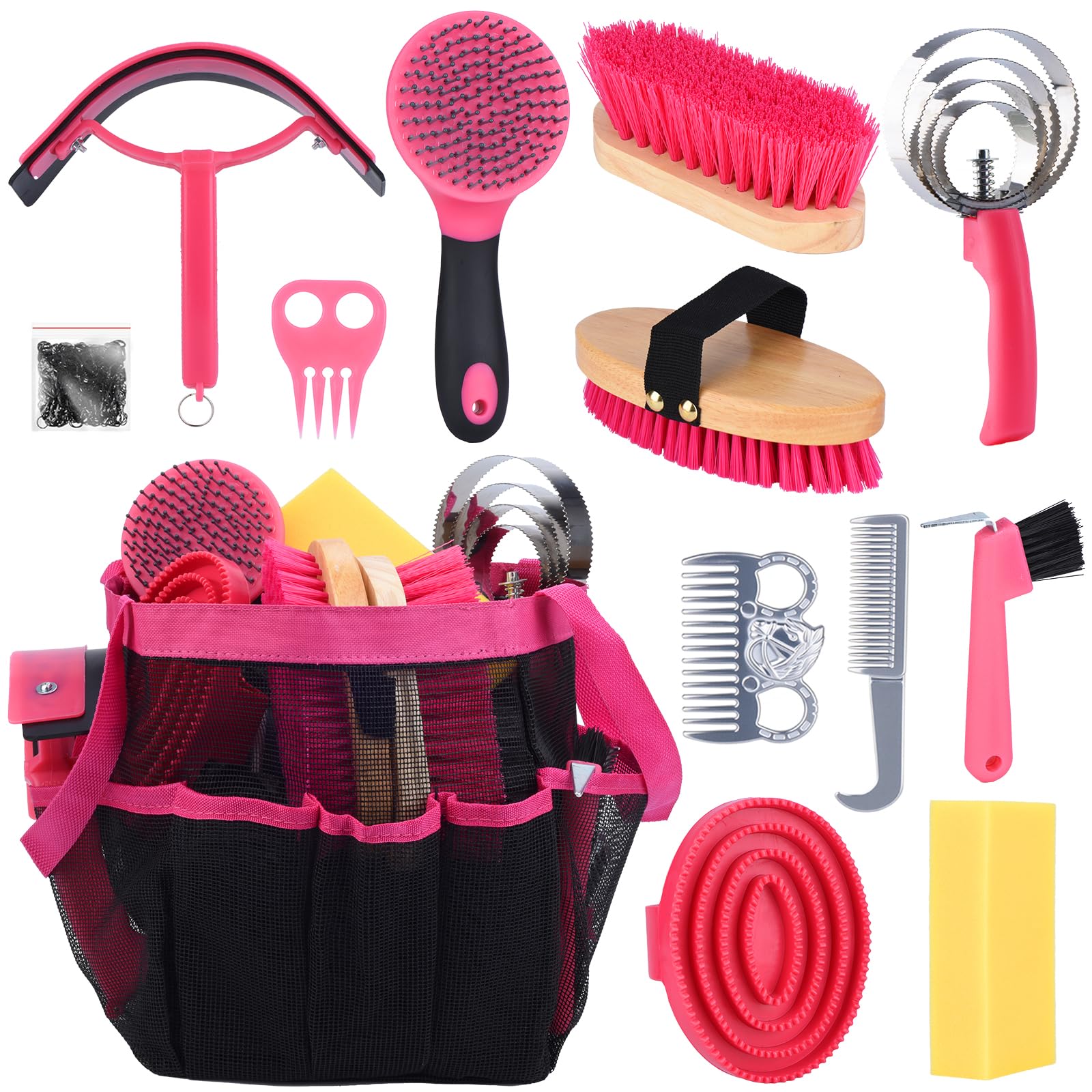Horse Grooming Kit 13 Piece, Horse Brushes for Grooming Supplies Set with Organizer Bag, Horse Brush & Curry Comb for Effective Cleaning, Gift for Horses Riders Beginners