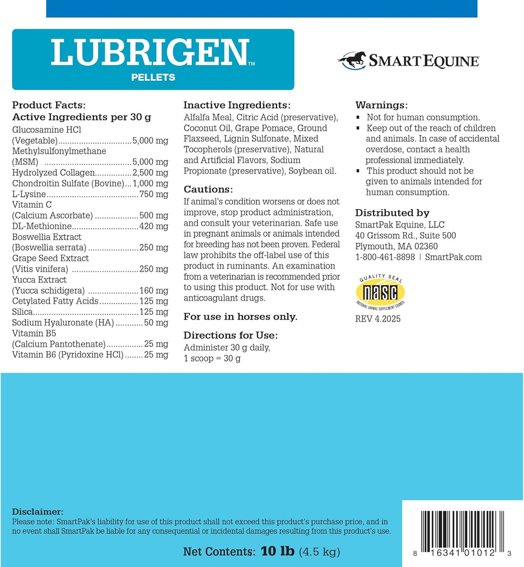 Lubrigen™ Pellets | Suplemento articular avanzado con glucosamina, condroitina | Suplemento para caballos para la movilidad y la salud del tejido conectivo | Cubo de 4.5 kg