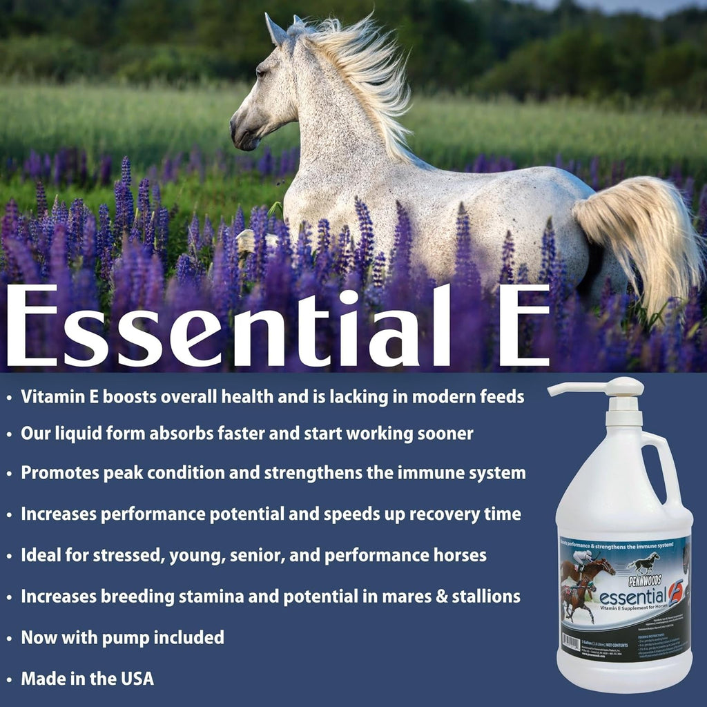 Pennwoods Essential E: Suplemento de vitamina E equina para la salud, rendimiento, recuperación y nutrición del caballo - 1 galón