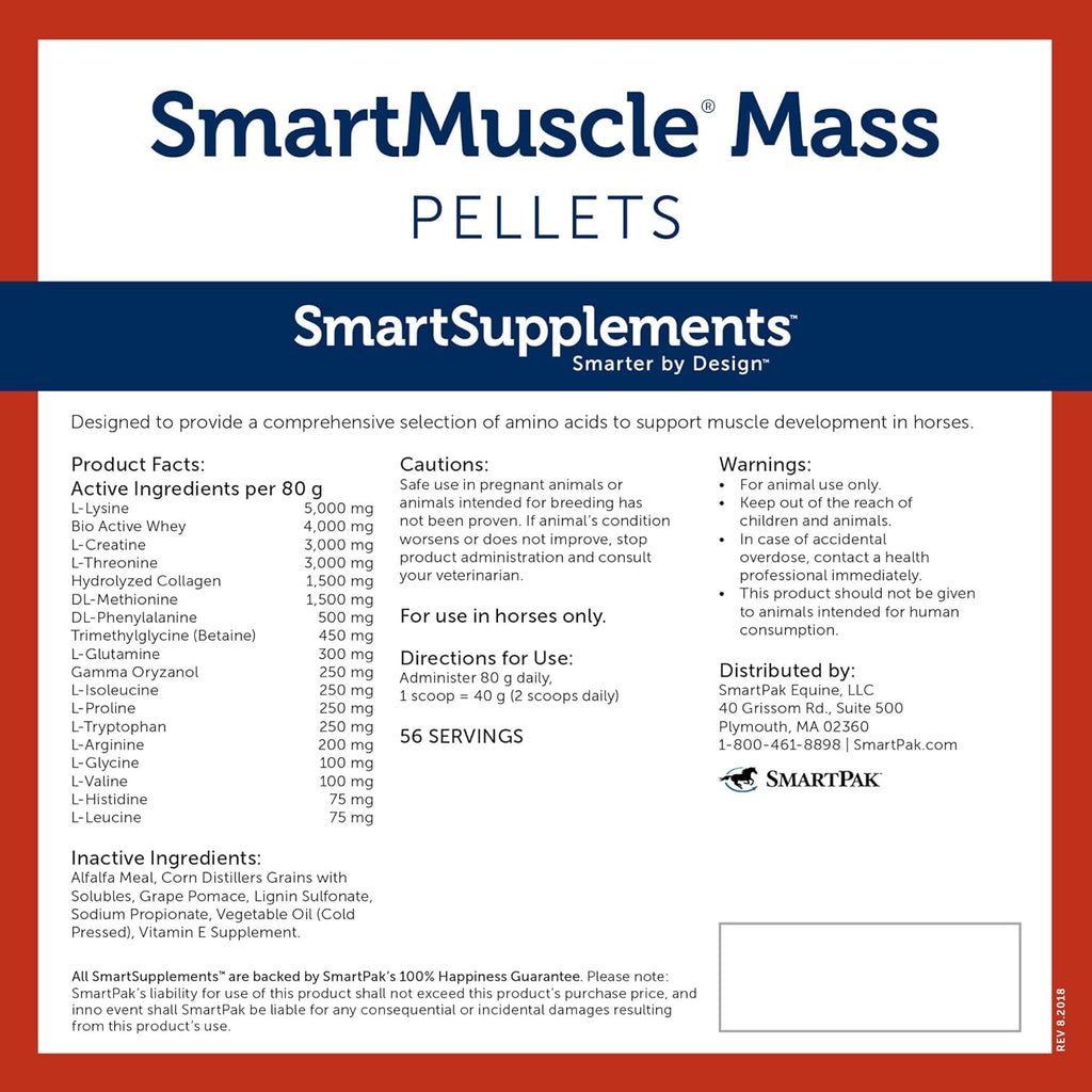 SmartMuscle® Pellets para masa muscular | Suplementos musculares para caballos, suero bioactivo, gamma orizanol y más | Ideal para el desarrollo y mantenimiento de la masa muscular magra | 56 dosis | Cubeta de 4,5 kg