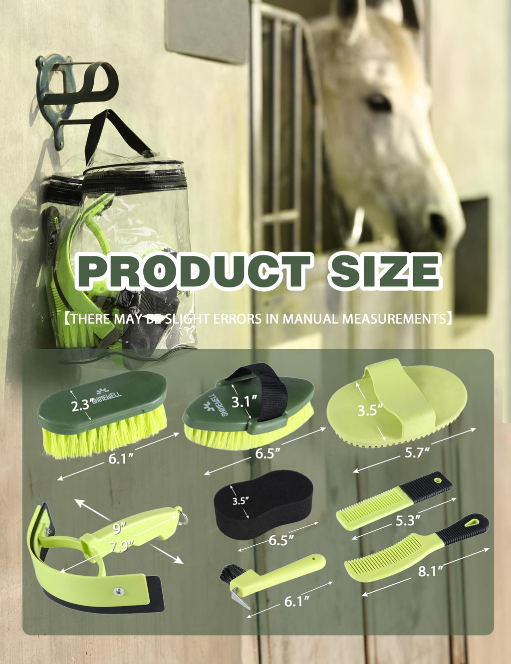 Kit de aseo Shinewell para caballos, set completo de cepillos para caballos, herramientas de aseo equino para muda y cuidado diario Naranja