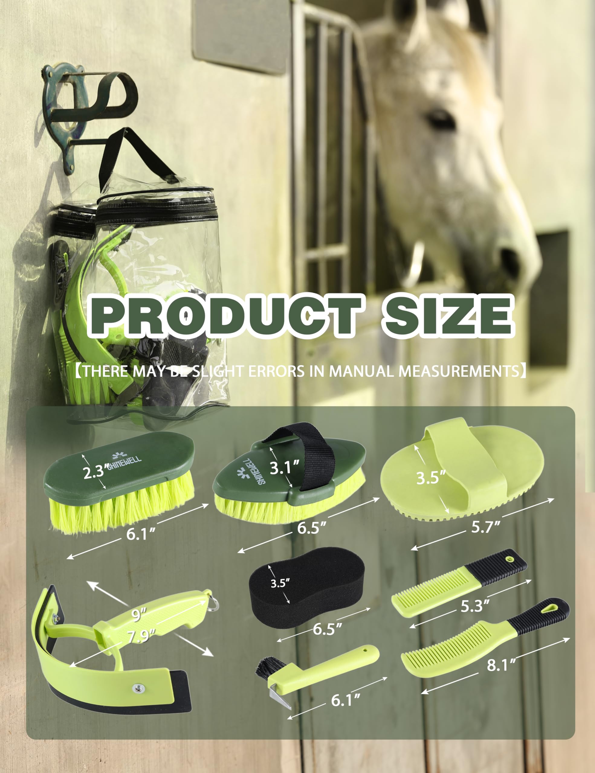 Kit de aseo Shinewell para caballos, set completo de cepillos para caballos, herramientas de aseo equino para muda y cuidado diario Naranja