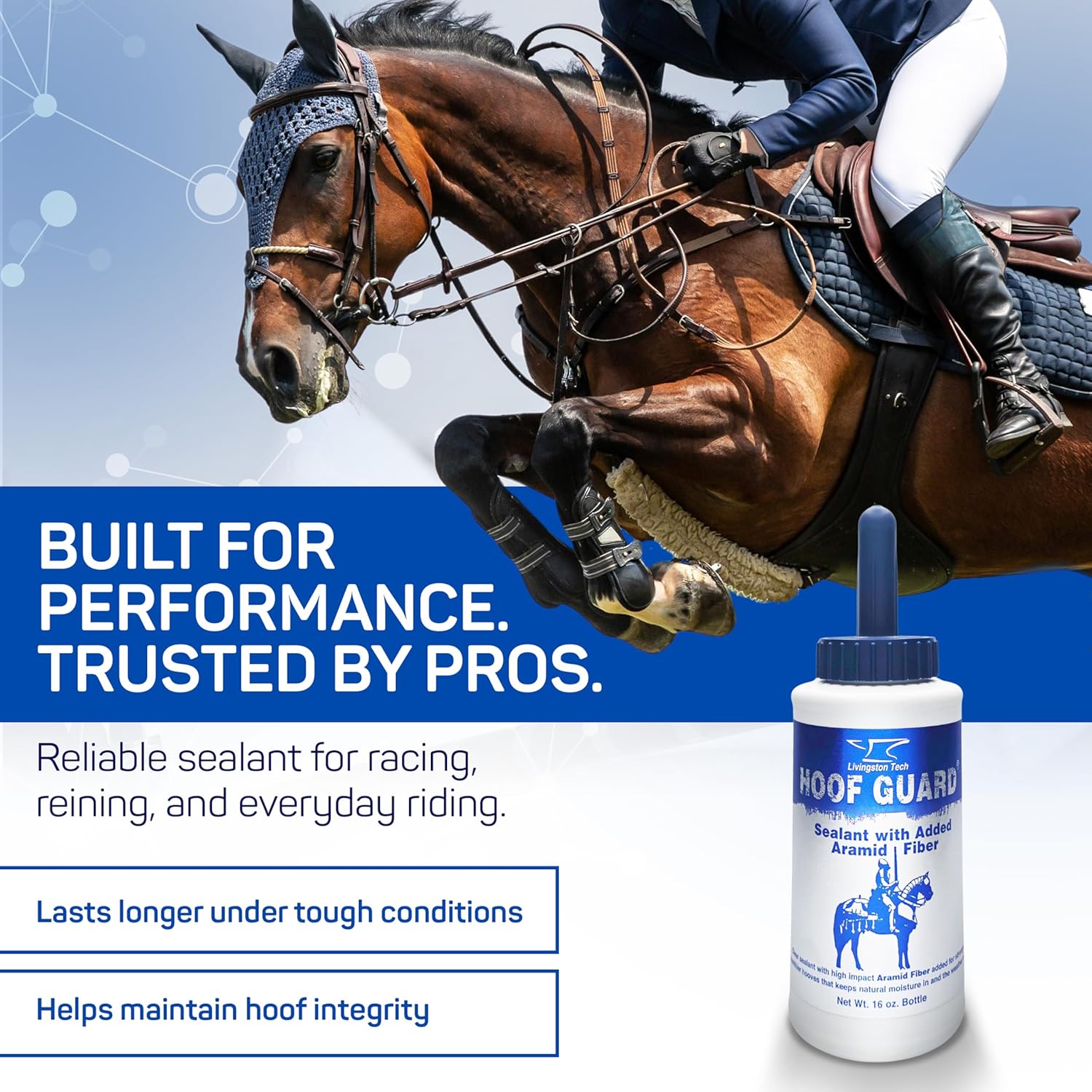 Sellador para cascos de caballos Hoof Guard 16 oz – Sellador para cascos fortificado con fibra y aramida para cascos más fuertes – Endurecedor de cascos profesional que rellena grietas, retiene la humedad y protege contra la candidiasis y el daño UV
