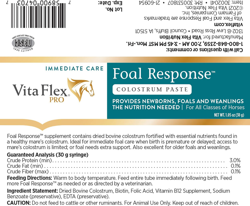 Farnam Vita Flex Pro - Foal Response Suplemento, Cuidado Inmediato, Pasta de Calostro de 1.05 onzas