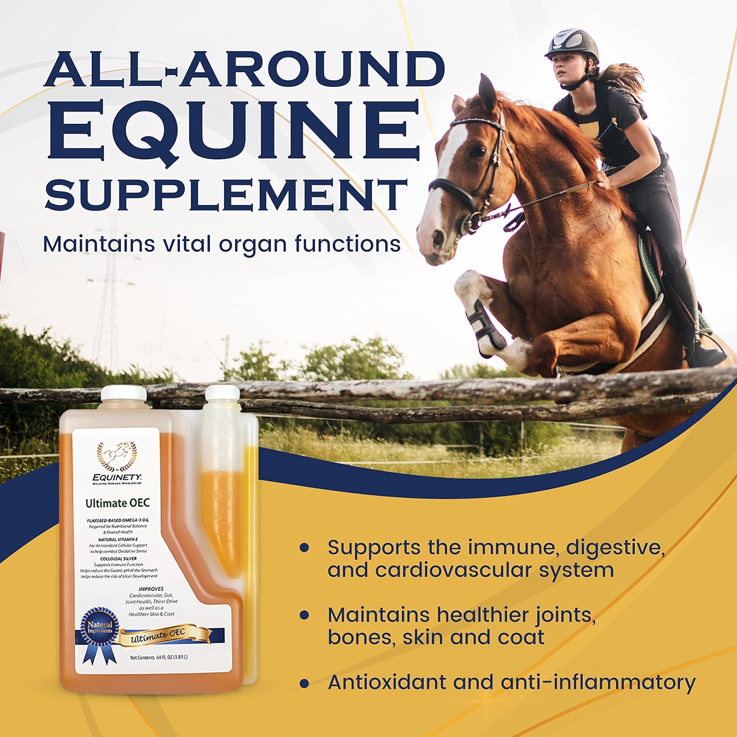 Ultimate OEC Horse Supplement – Omega 3, Vitamin E, Flaxseed Oil for Horses – Coat Defense, Joint & Hoof Support – Vet-Approved Equine Oil for Healthy Weight, Muscle & Recovery
