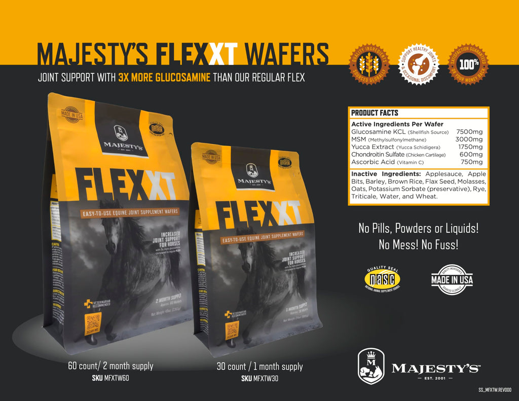 Flex XT Wafers de Majesty - Soporte articular superior para caballos/equinos con niveles elevados de suplementos - Glucosamina, MSM, Yucca, Vitamina C - 30 unidades (suministro para 1 mes)